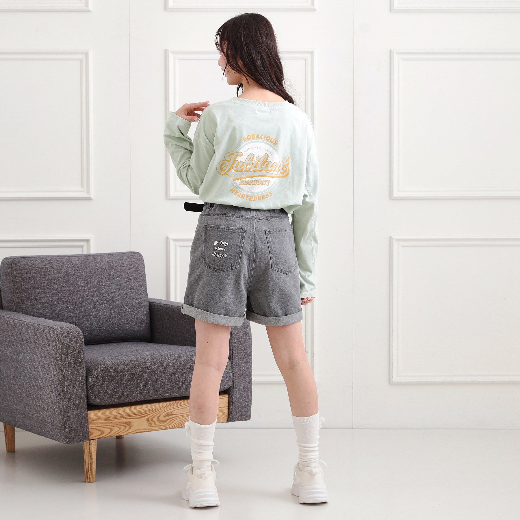 PINK-latte「配色ステッチロンT」|Tシャツ・カットソー|