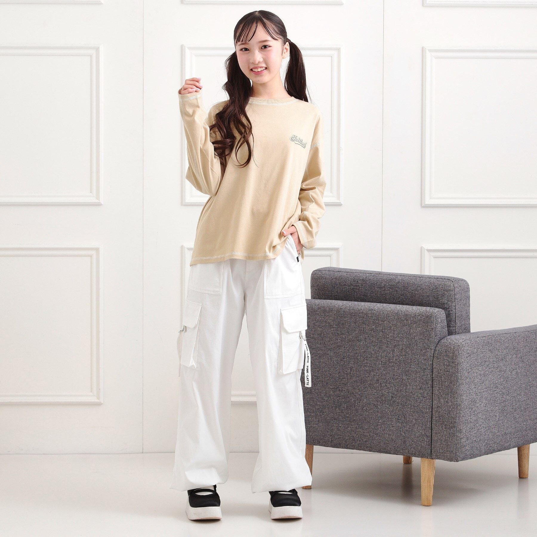 PINK-latte「配色ステッチロンT」|Tシャツ・カットソー|