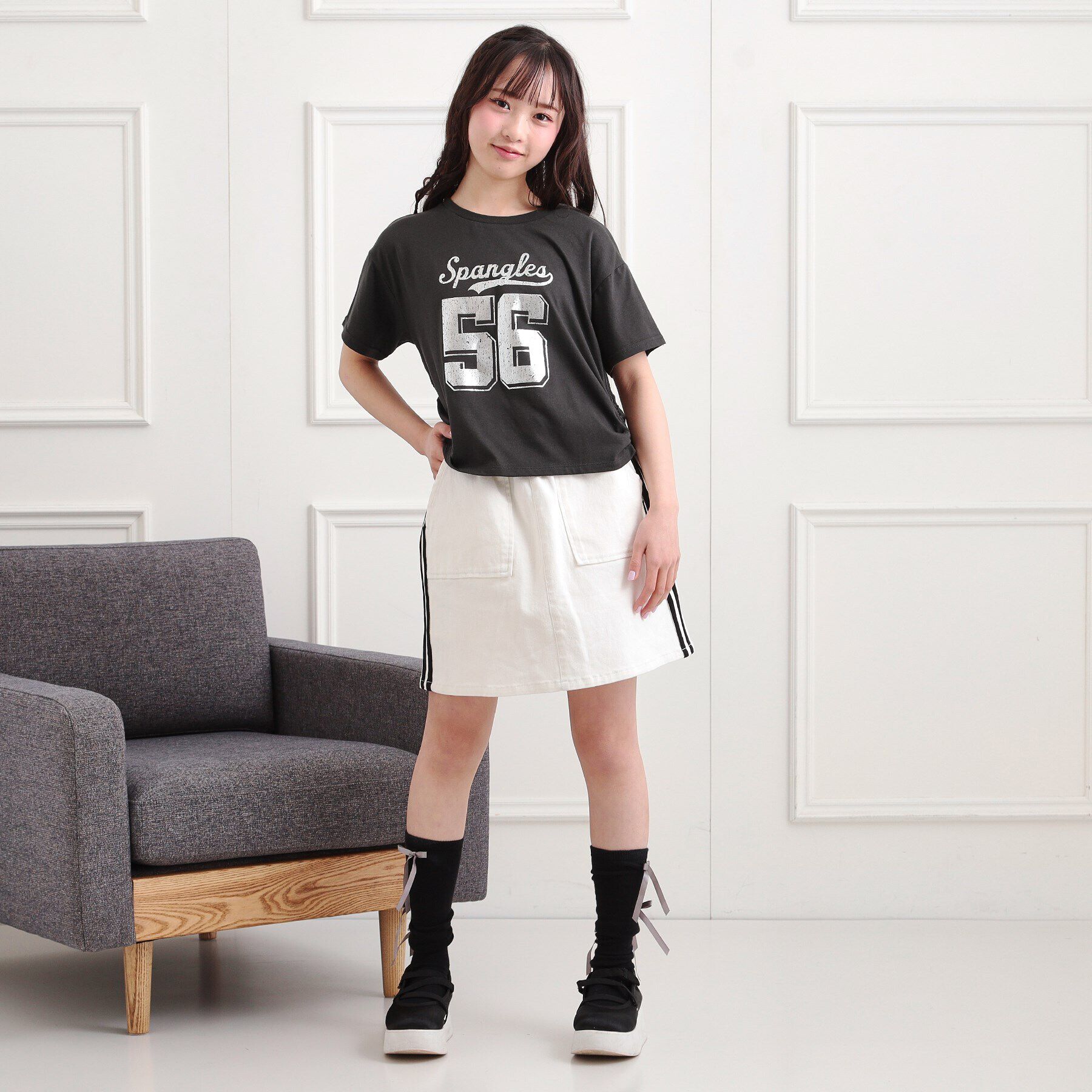 PINK-latte「サイドアジャスターナンバリングTシャツ」|Tシャツ・カットソー|