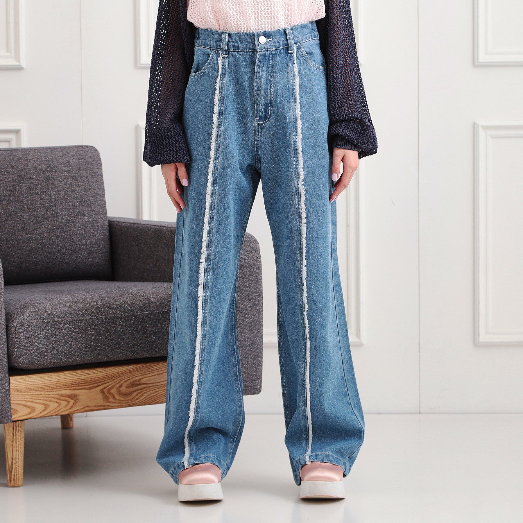 PINK-latte「センターフリンジデニムパンツ」|その他|