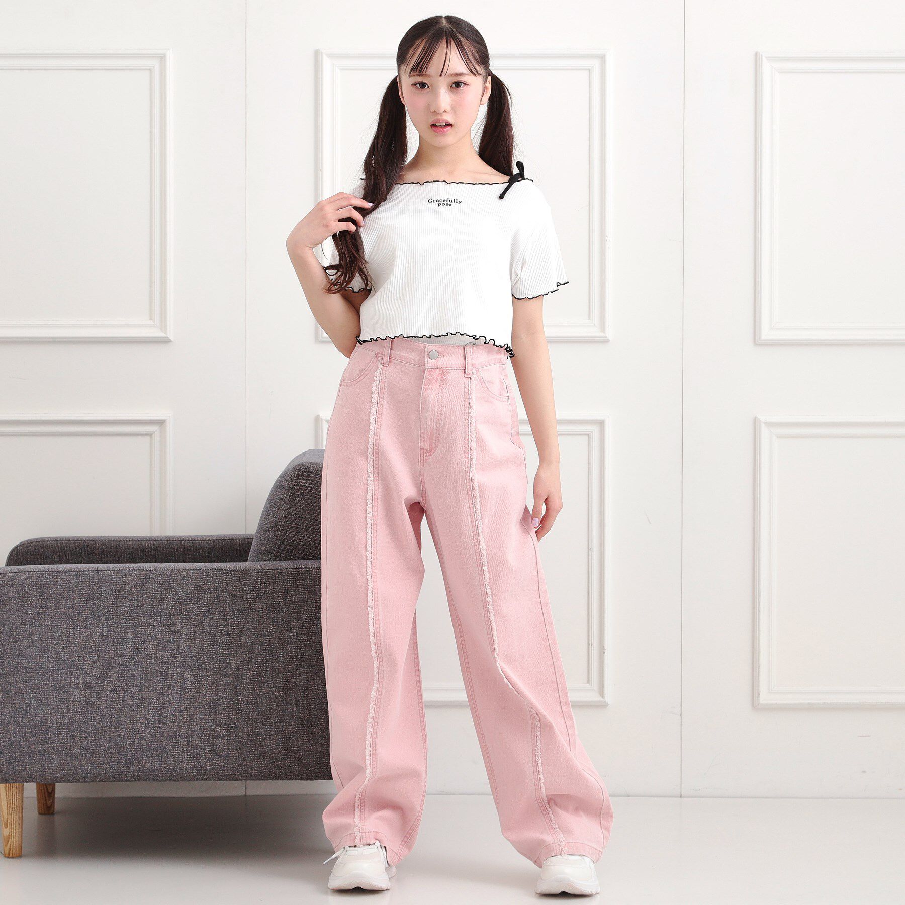 PINK-latte「センターフリンジデニムパンツ」|その他|