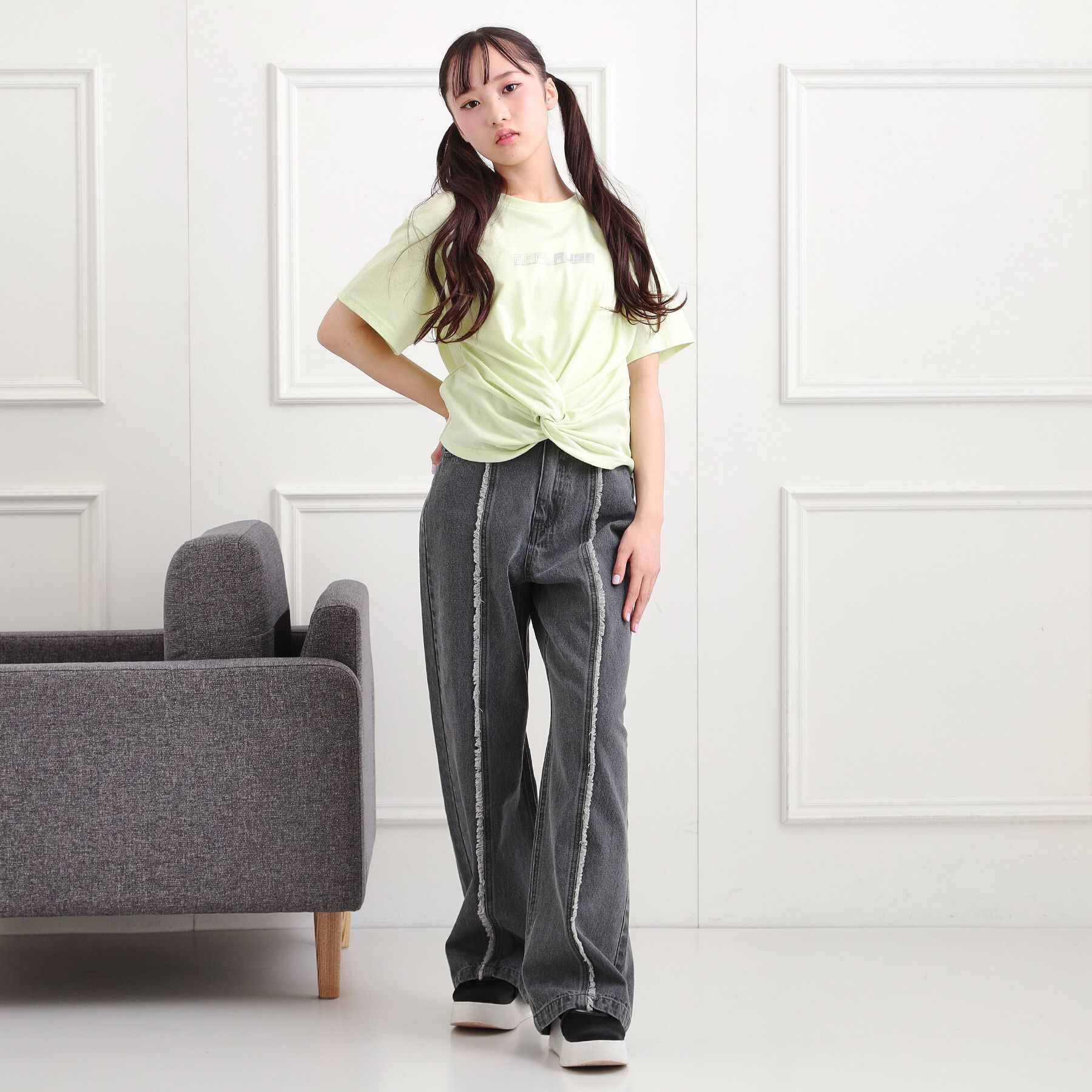 PINK-latte「センターフリンジデニムパンツ」|その他|