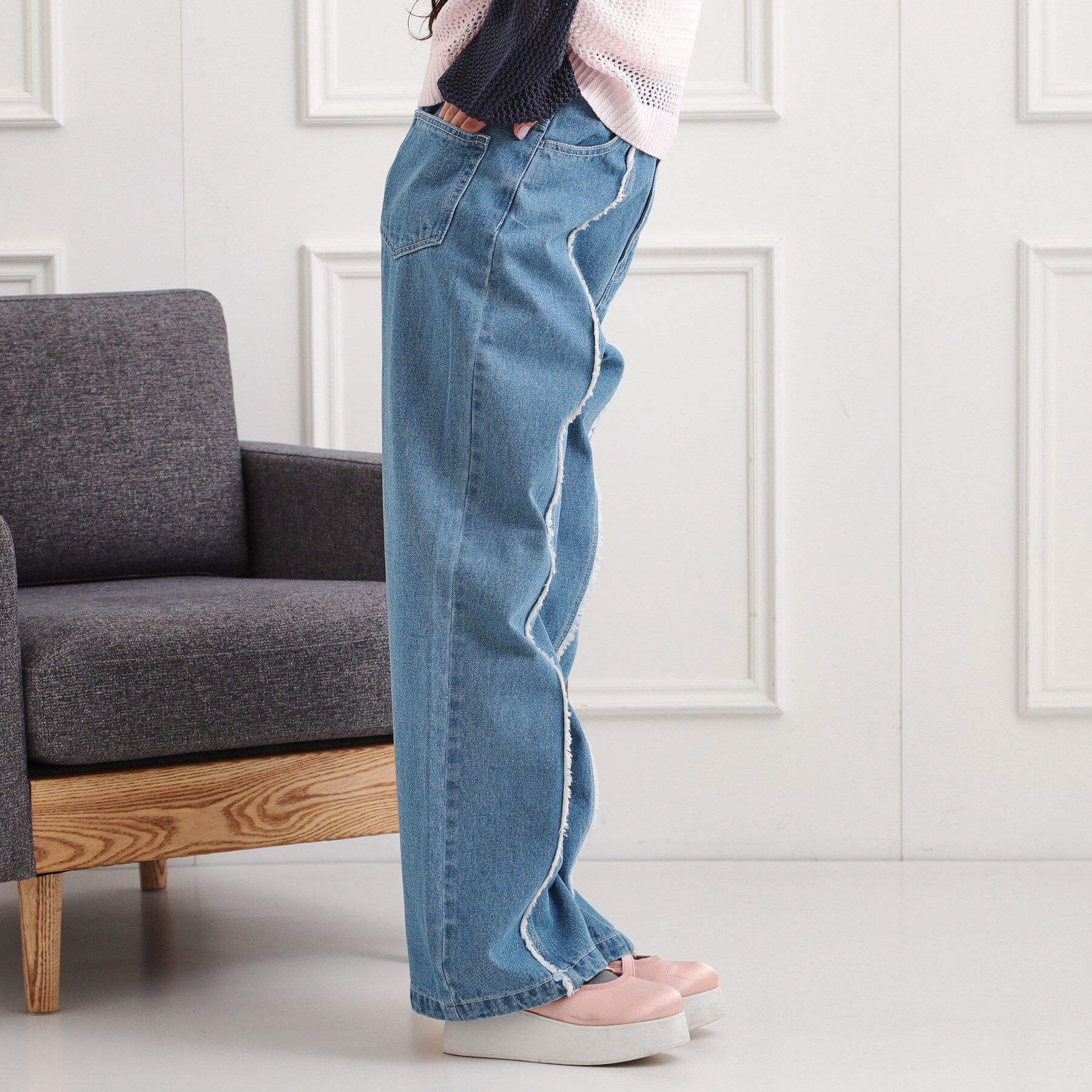 PINK-latte「センターフリンジデニムパンツ」|その他|