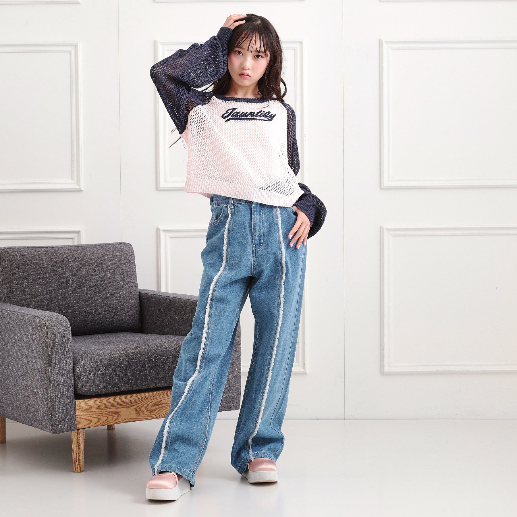 PINK-latte「センターフリンジデニムパンツ」|その他|