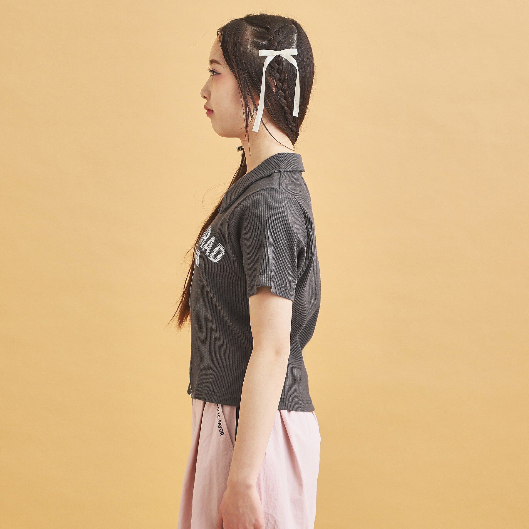 PINK-latte「襟付きテレコダブルジッププルオーバー」|Tシャツ・カットソー|