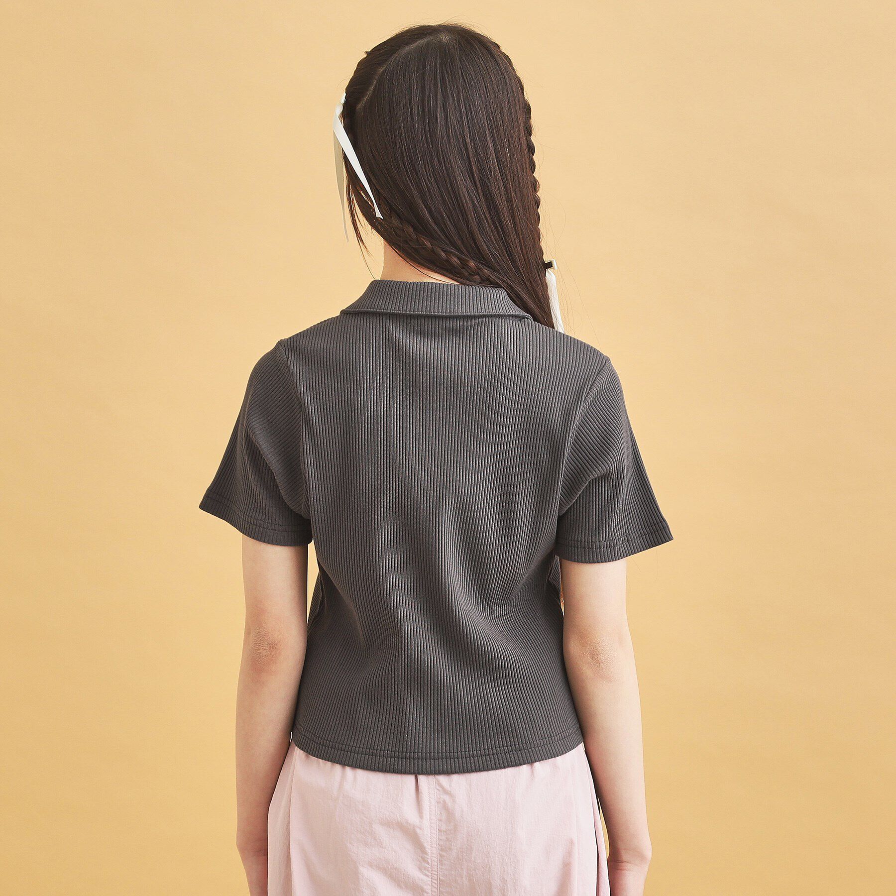 PINK-latte「襟付きテレコダブルジッププルオーバー」|Tシャツ・カットソー|