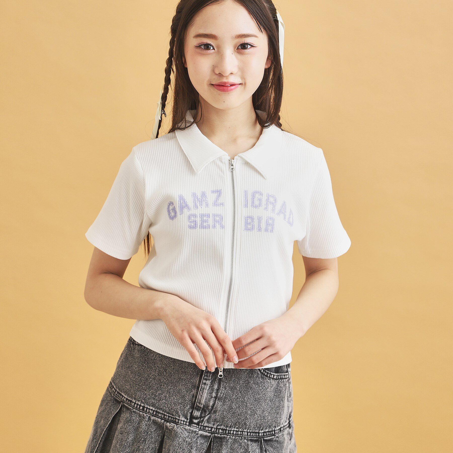 PINK-latte「襟付きテレコダブルジッププルオーバー」|Tシャツ・カットソー|