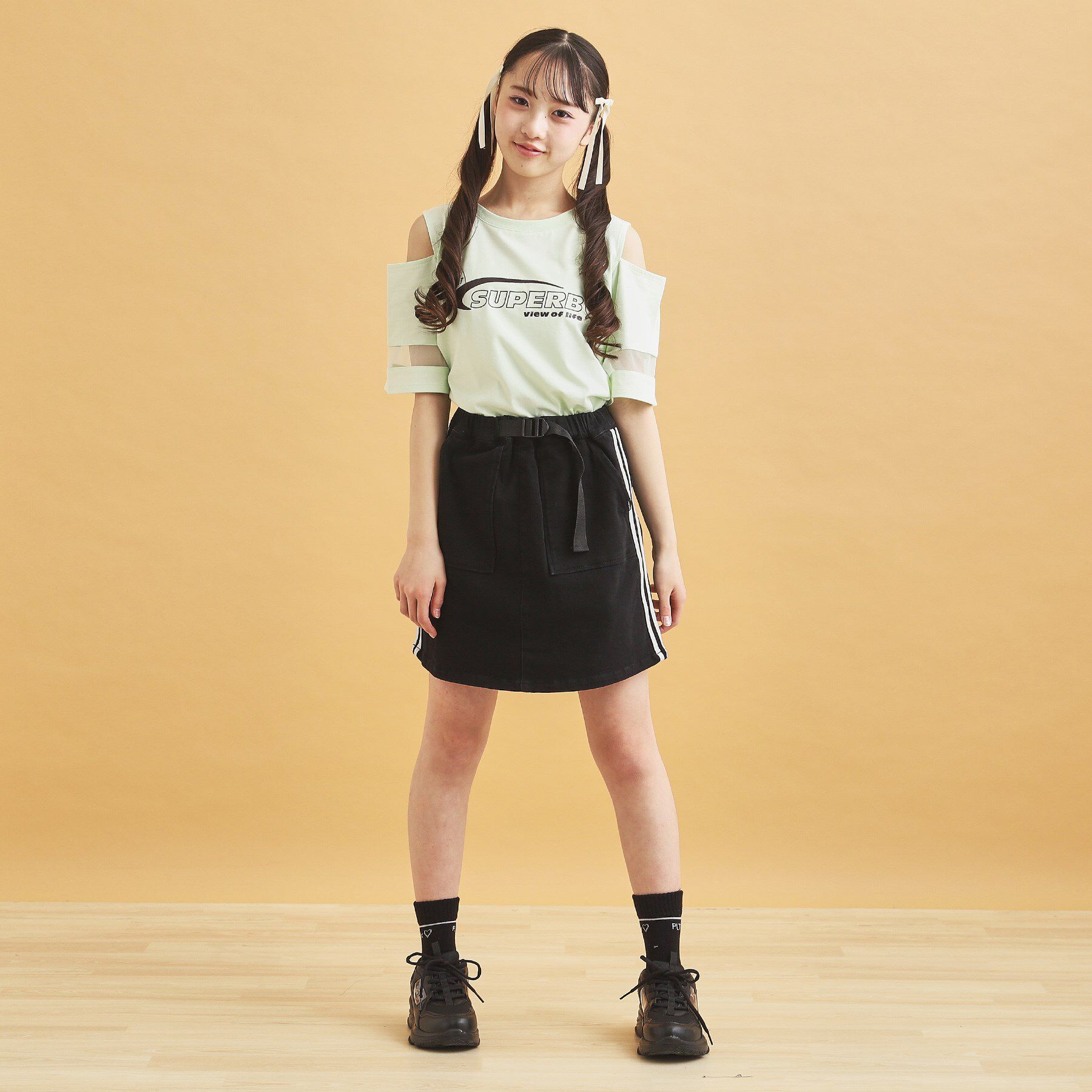 PINK-latte「サイドラインストレッチスカート」|スカート|