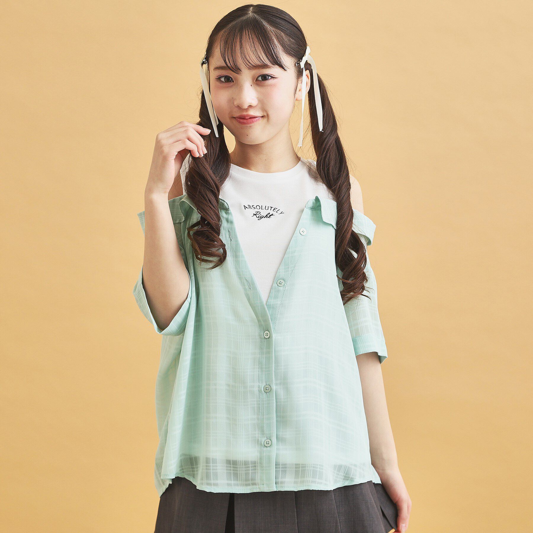 PINK-latte「シアーシャツドッキングトップス」|シャツ・ブラウス|