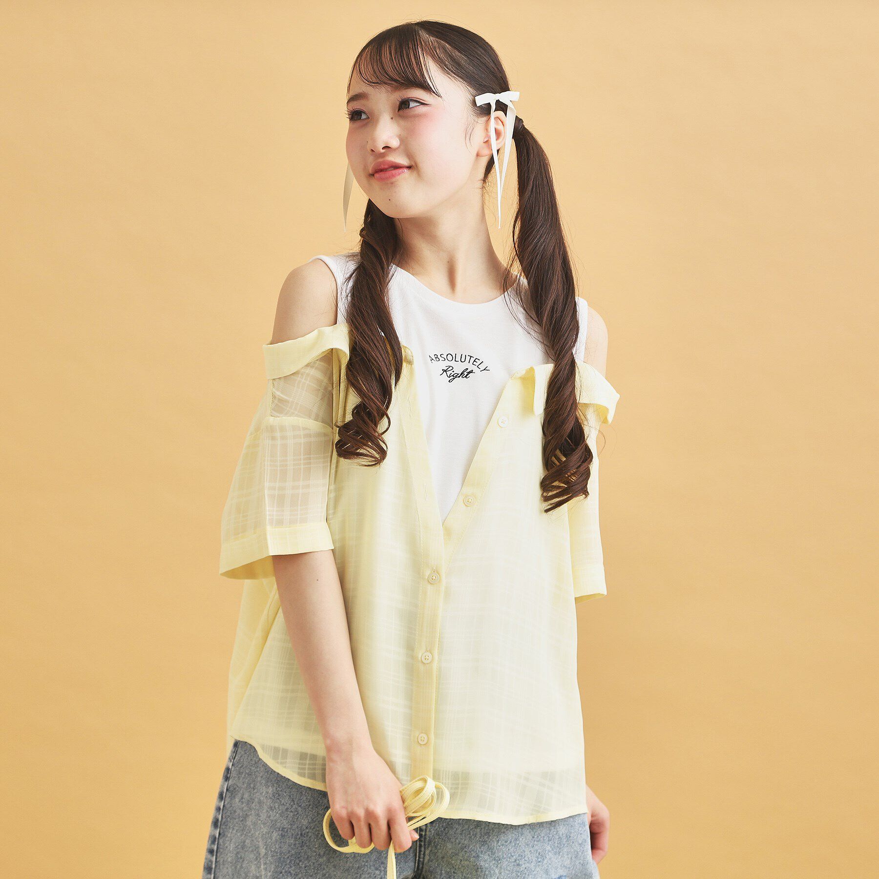 PINK-latte「シアーシャツドッキングトップス」|シャツ・ブラウス|