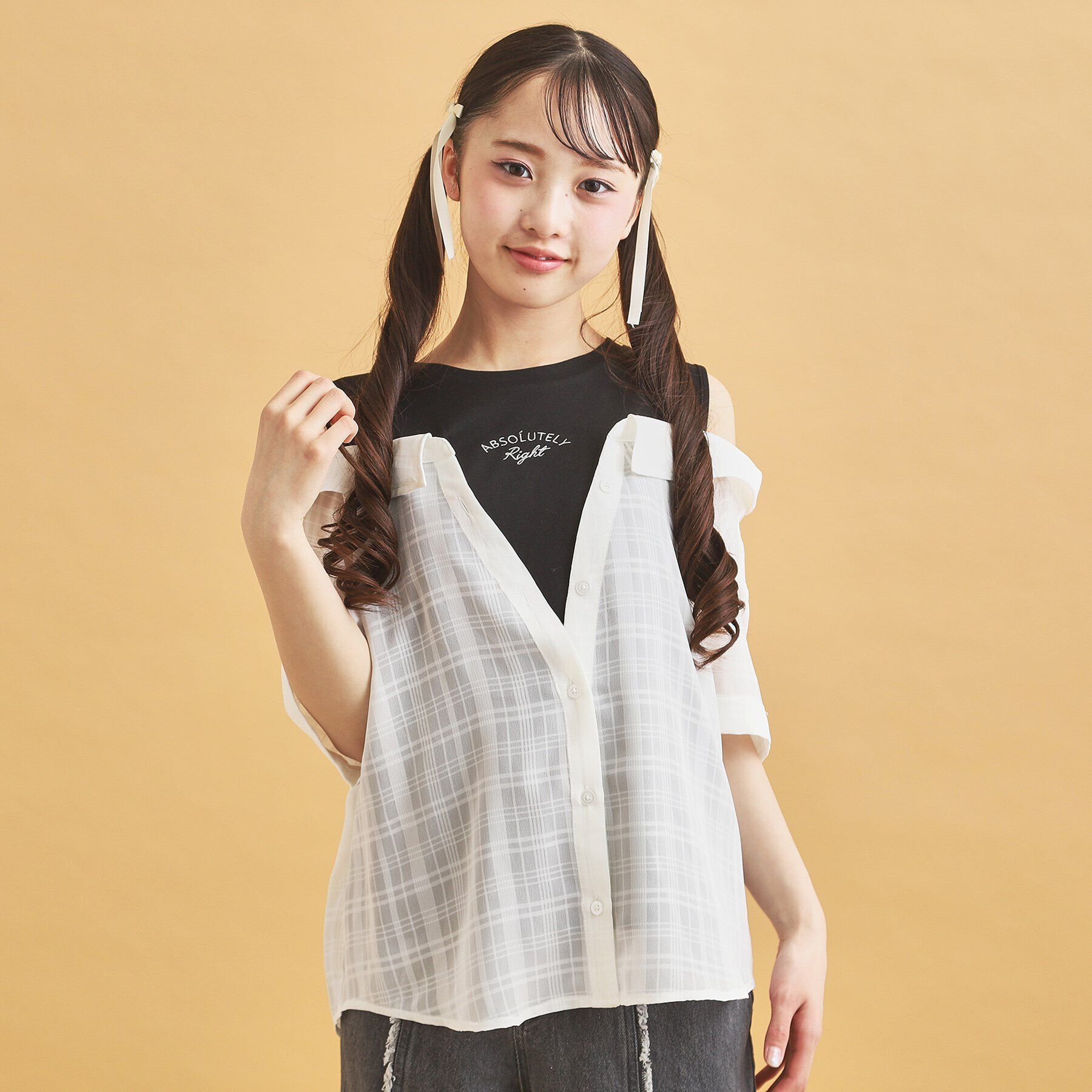 PINK-latte「シアーシャツドッキングトップス」|シャツ・ブラウス|