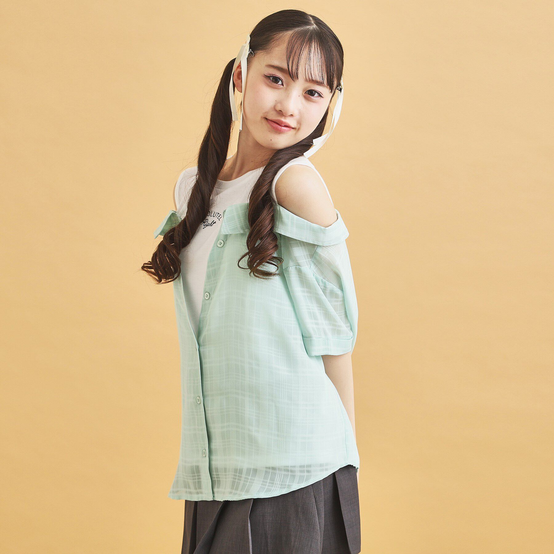 PINK-latte「シアーシャツドッキングトップス」|シャツ・ブラウス|ミントグリーン(02