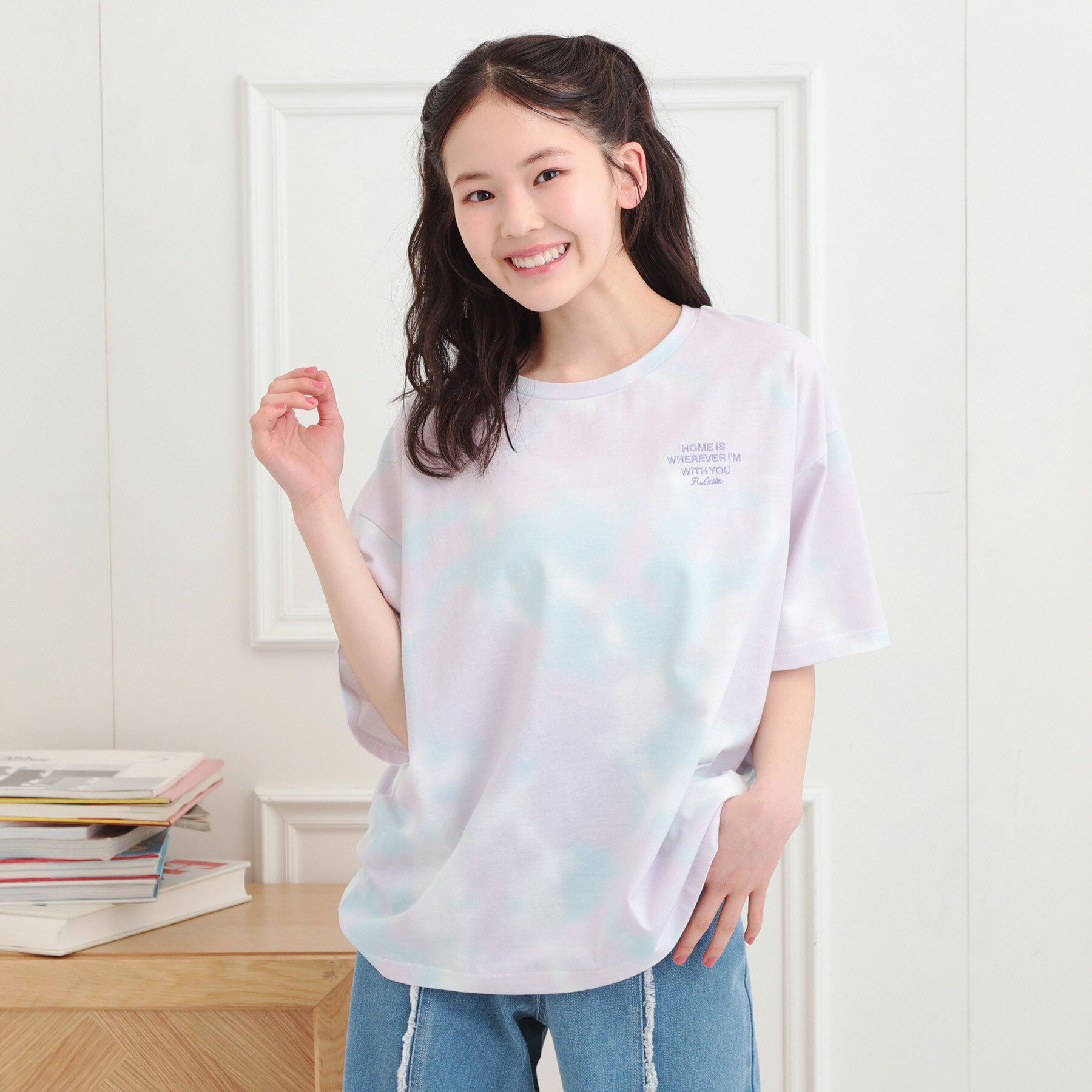 PINK-latte「タイダイ柄ビッグTシャツ」|Tシャツ・カットソー|パープル(481)