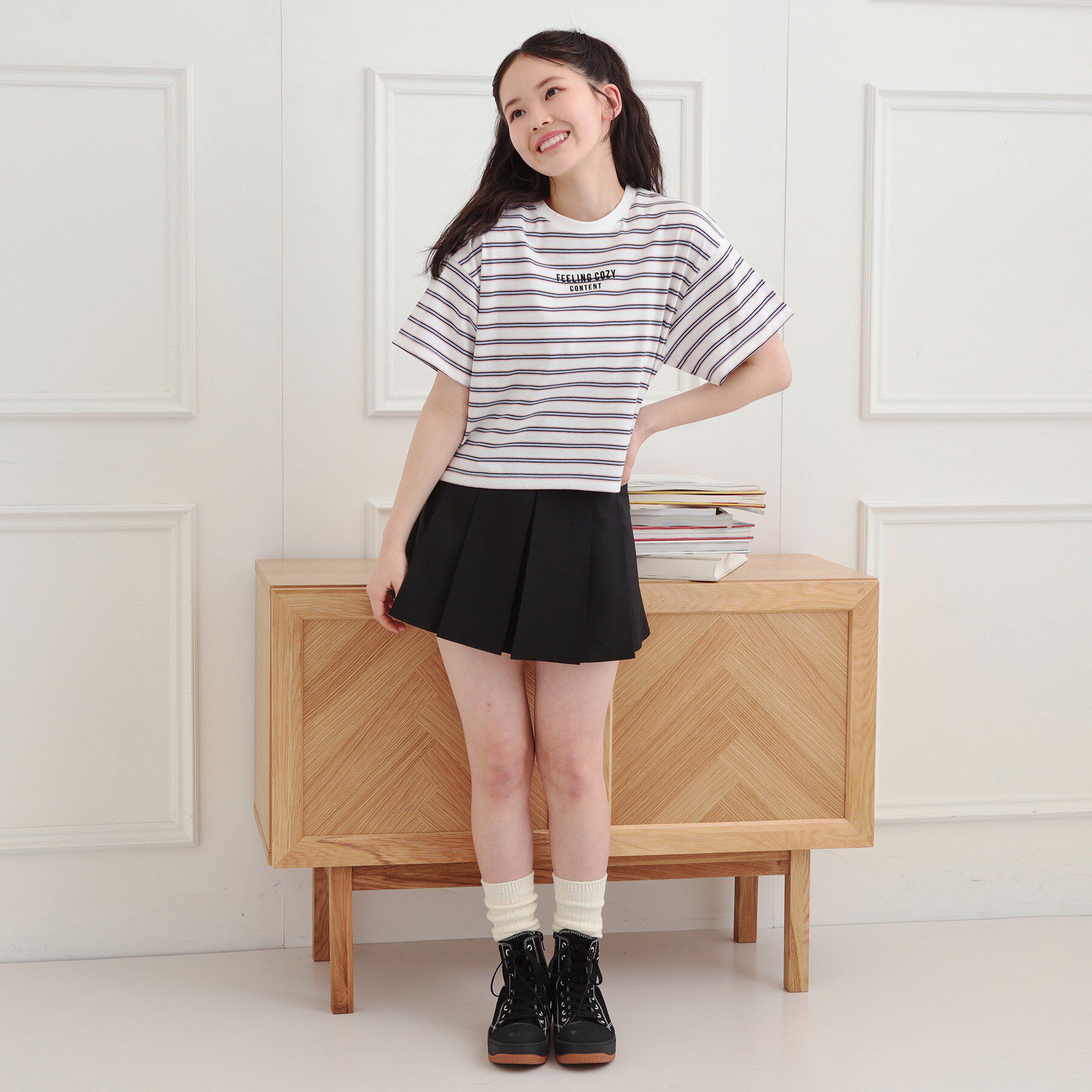 PINK-latte「クロップドボーダーTシャツ」|Tシャツ・カットソー|