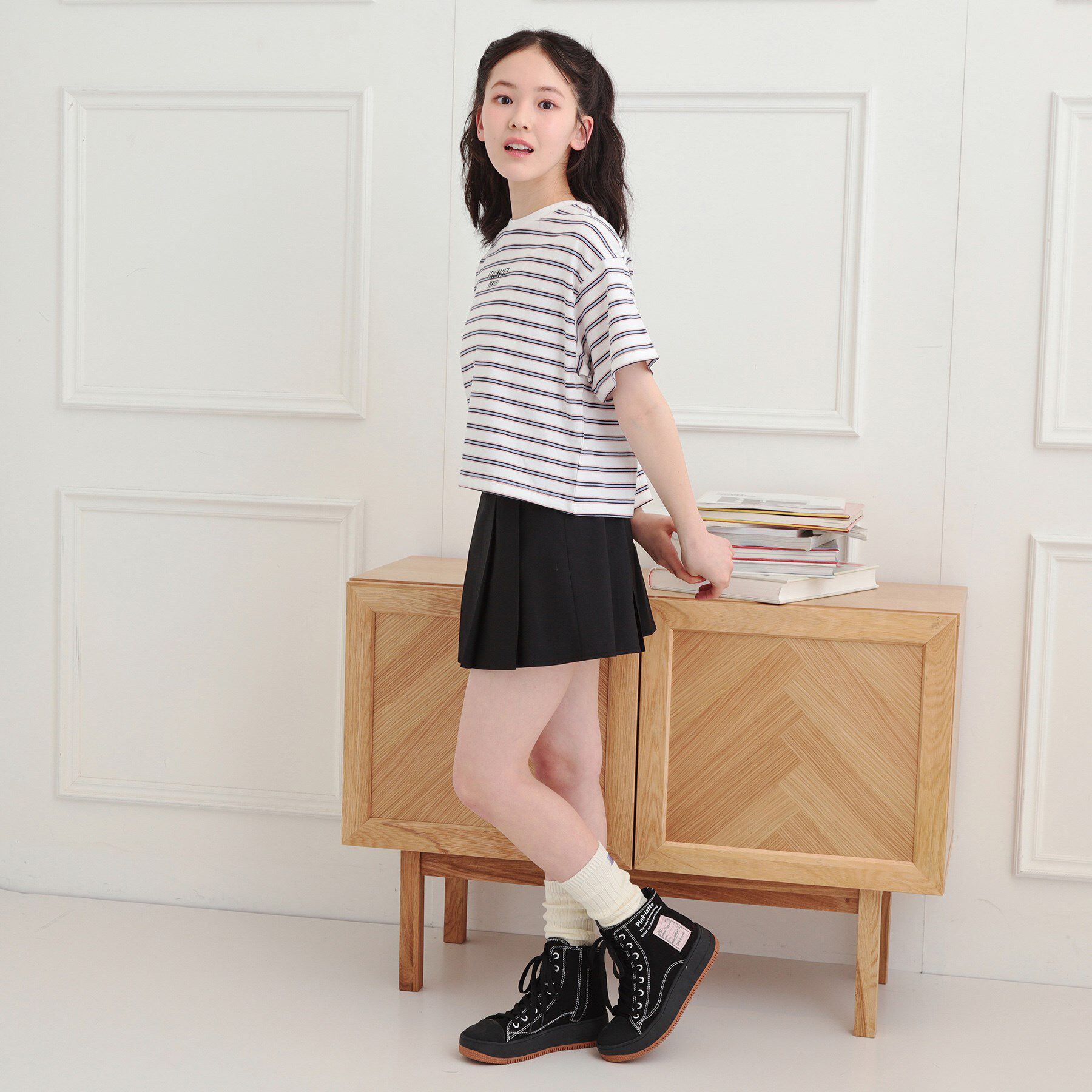 PINK-latte「クロップドボーダーTシャツ」|Tシャツ・カットソー|