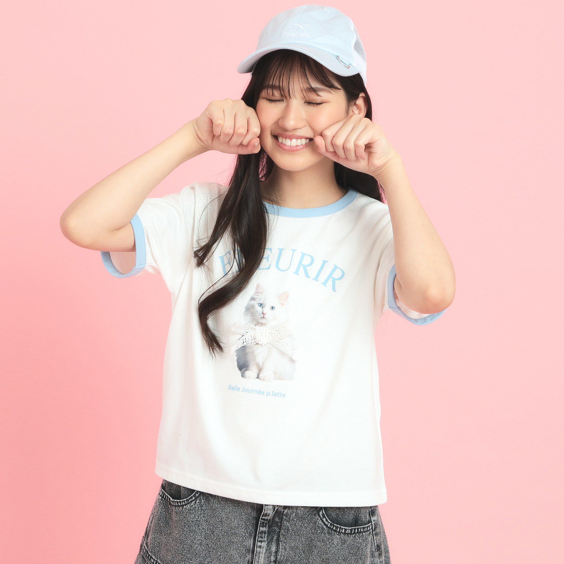 PINK-latte「フォトネコリンガーTシャツ」|Tシャツ・カットソー|