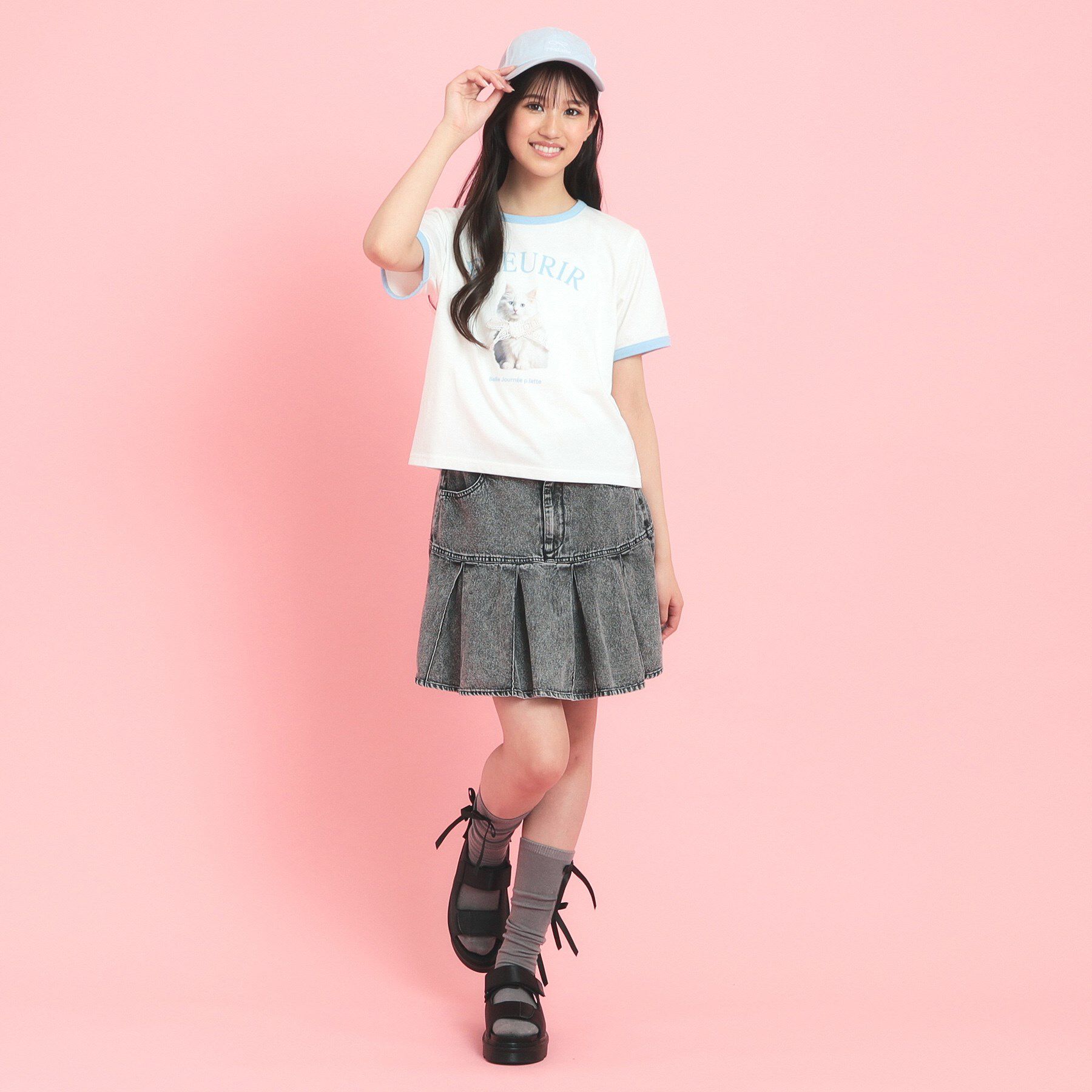 PINK-latte「フォトネコリンガーTシャツ」|Tシャツ・カットソー|