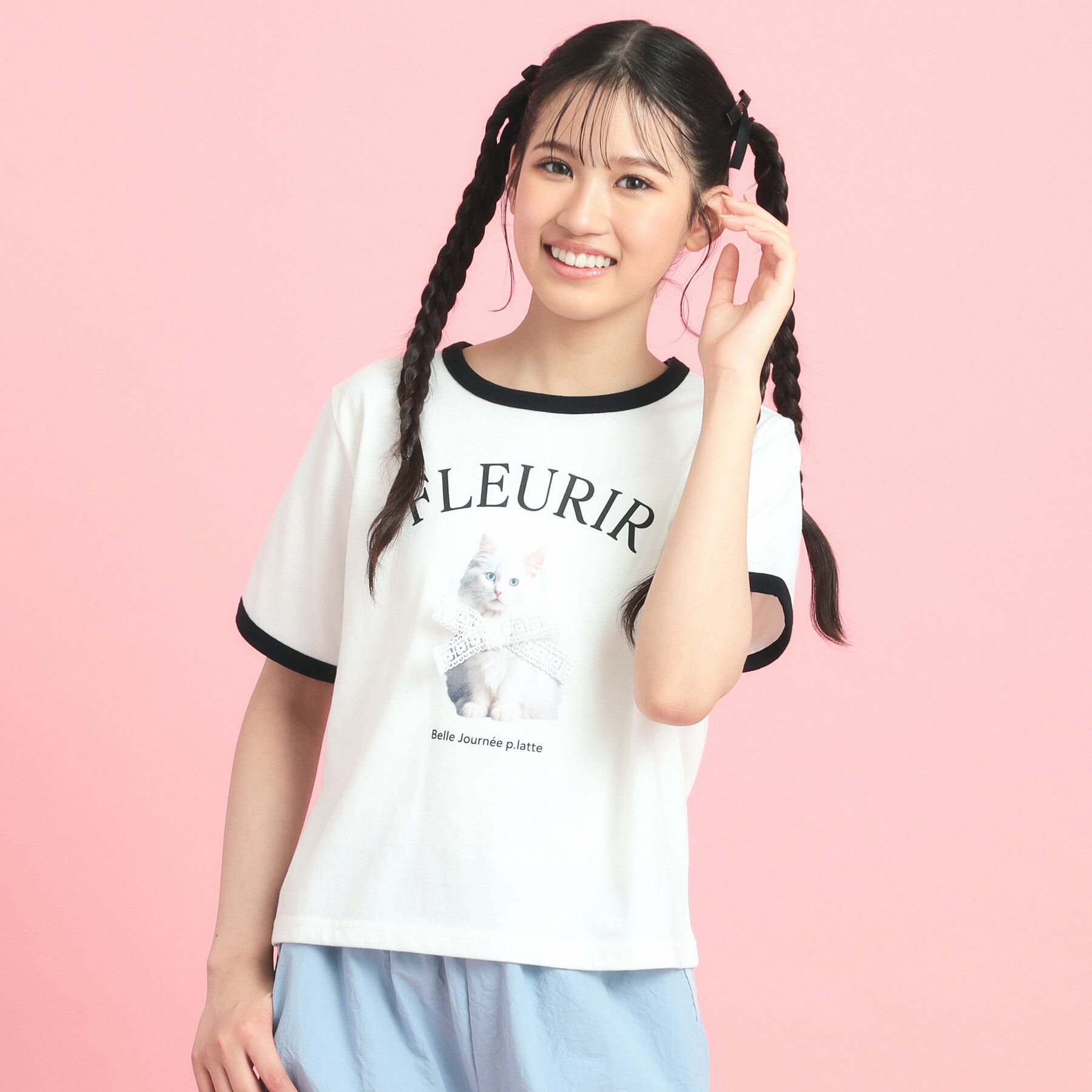 PINK-latte「フォトネコリンガーTシャツ」|Tシャツ・カットソー|