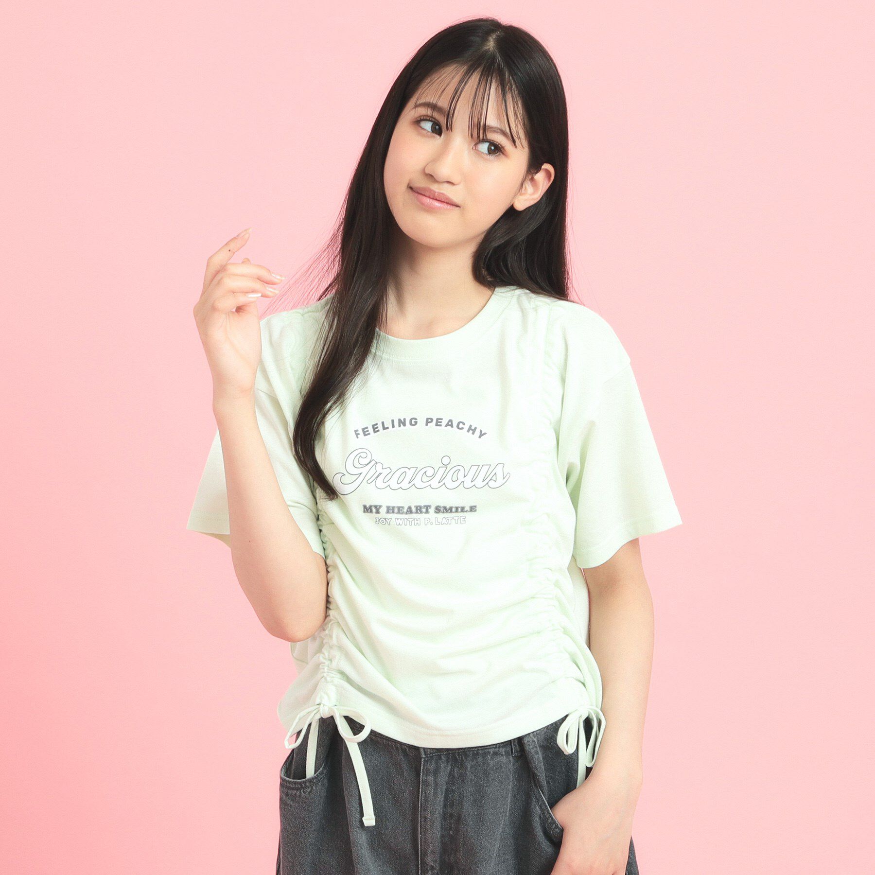 PINK-latte「フロントドロストリボンTシャツ」|Tシャツ・カットソー|ミントグリーン(02