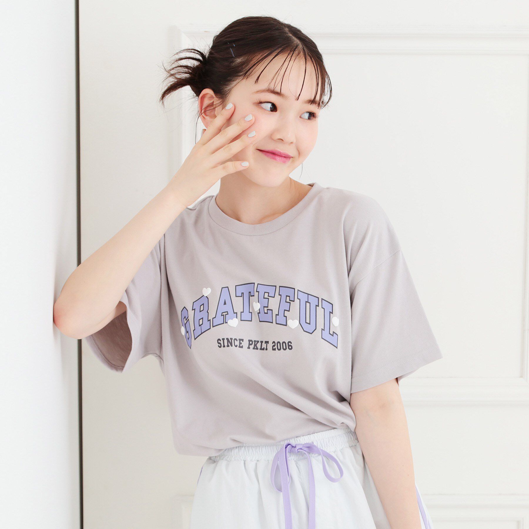 PINK-latte「カレッジTシャツ」|Tシャツ・カットソー|ライトグレー(011