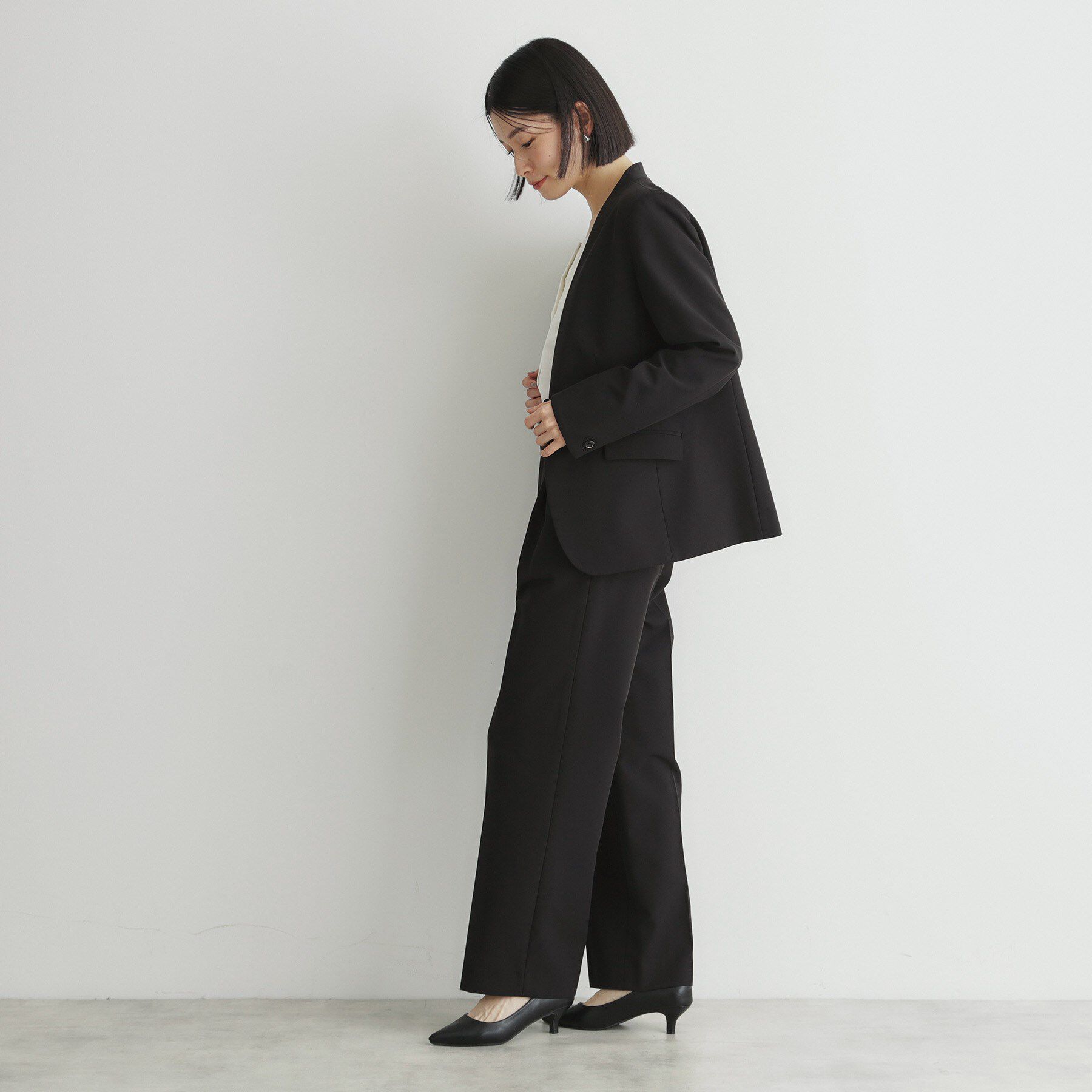 THE SHOP TK「【汚れ防止／シワになりにくい／セレモニー／通勤】ダブルクロスノーカラージャケット／洗える／サスティナ」|ノーカラージャケット|