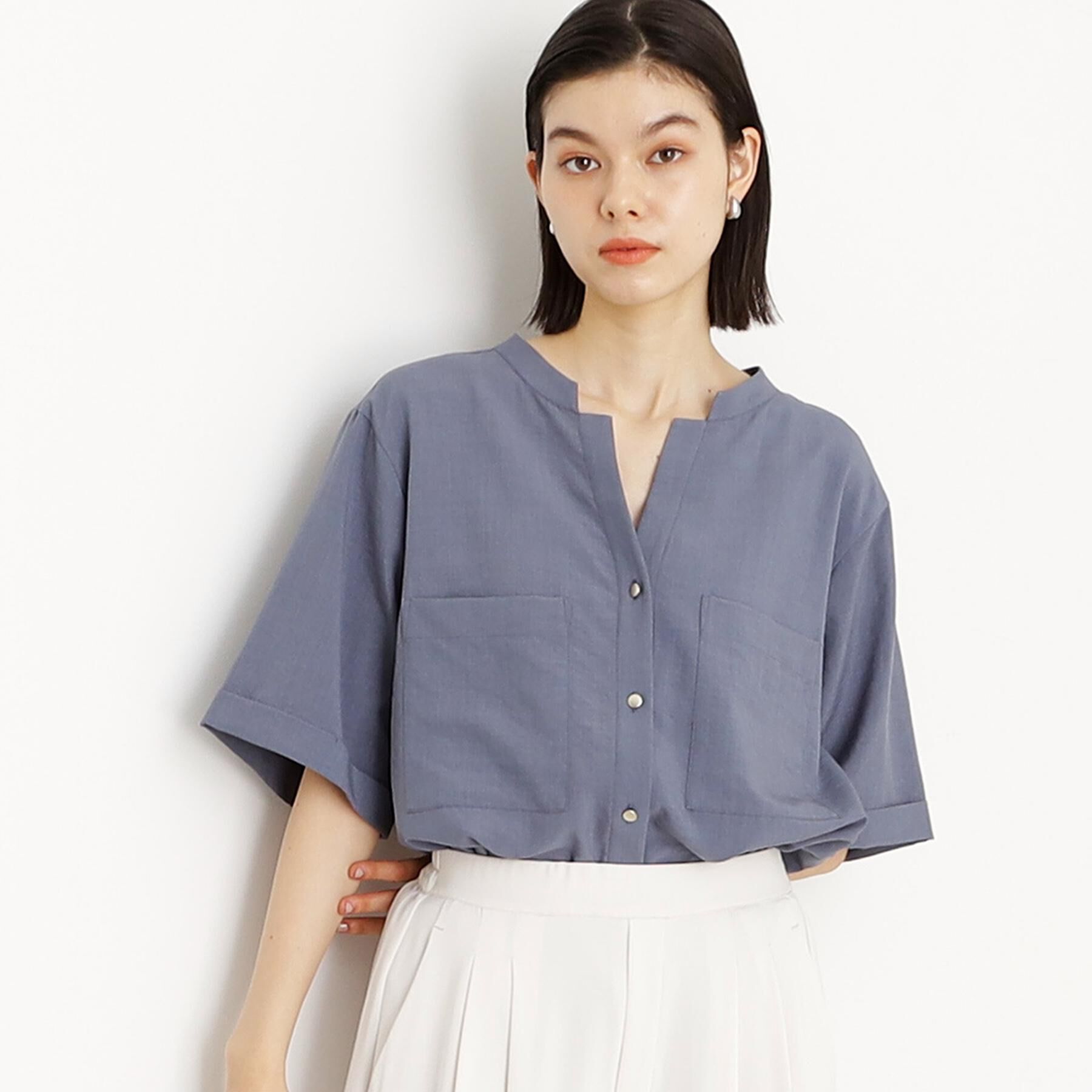 THE SHOP TK「【秋色入荷/インしなくても決まる】ダブルポケット5分袖シャツ/体型カバー／洗濯機OK」|シャツ・ブラウス|