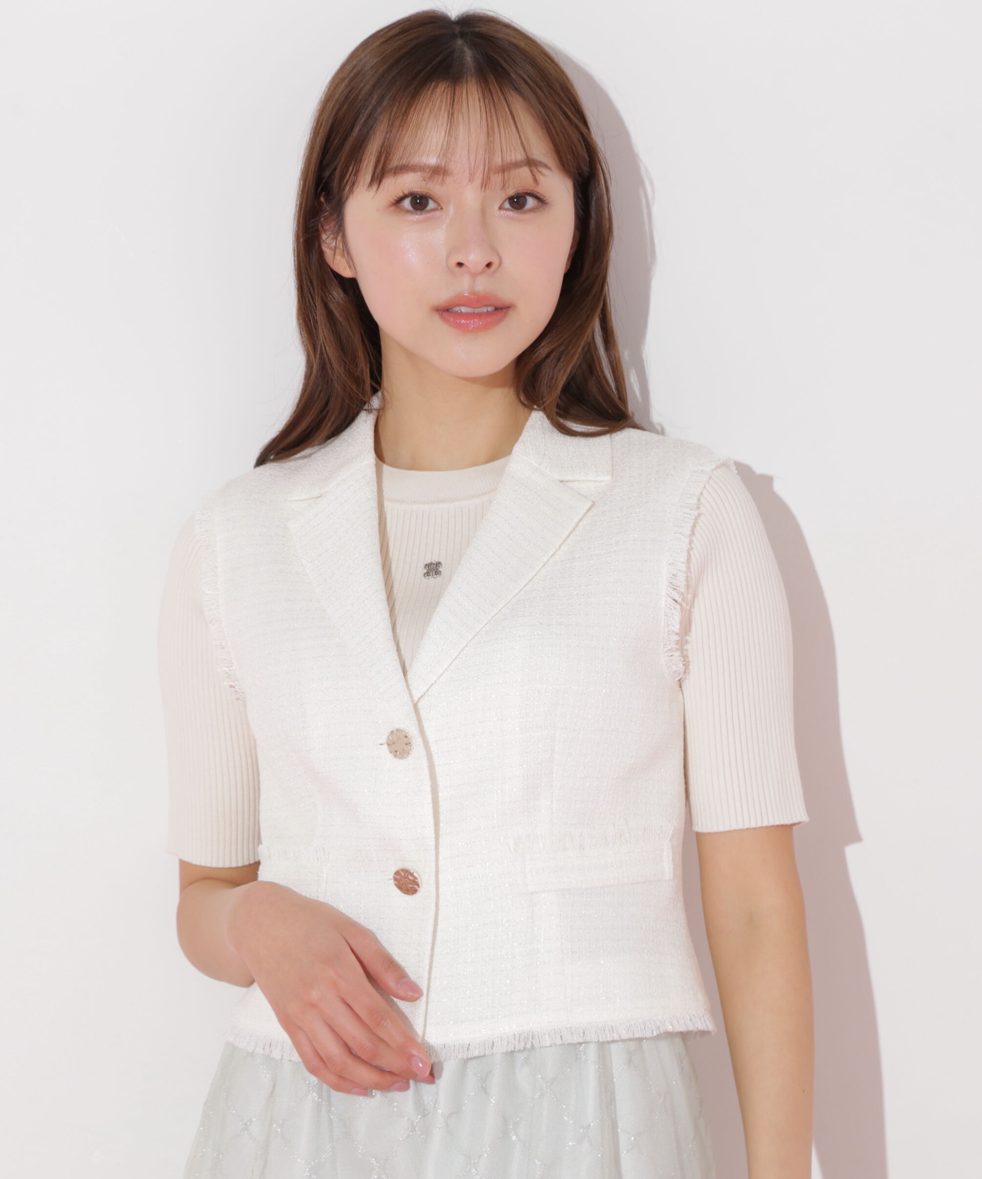  「ショート丈テーラードジレ」|その他|ホワイト