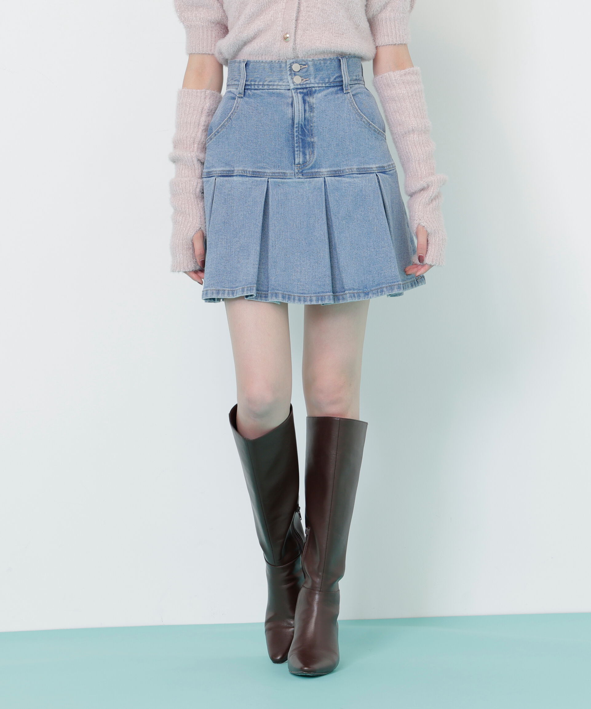  「ボックスプリーツデニムミニスカート」|スカート|