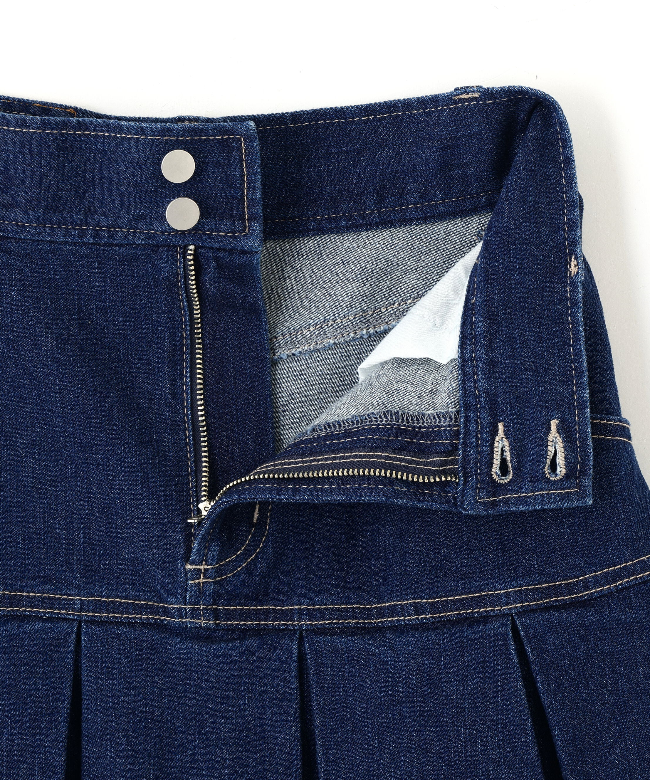  「ボックスプリーツデニムミニスカート」|スカート|