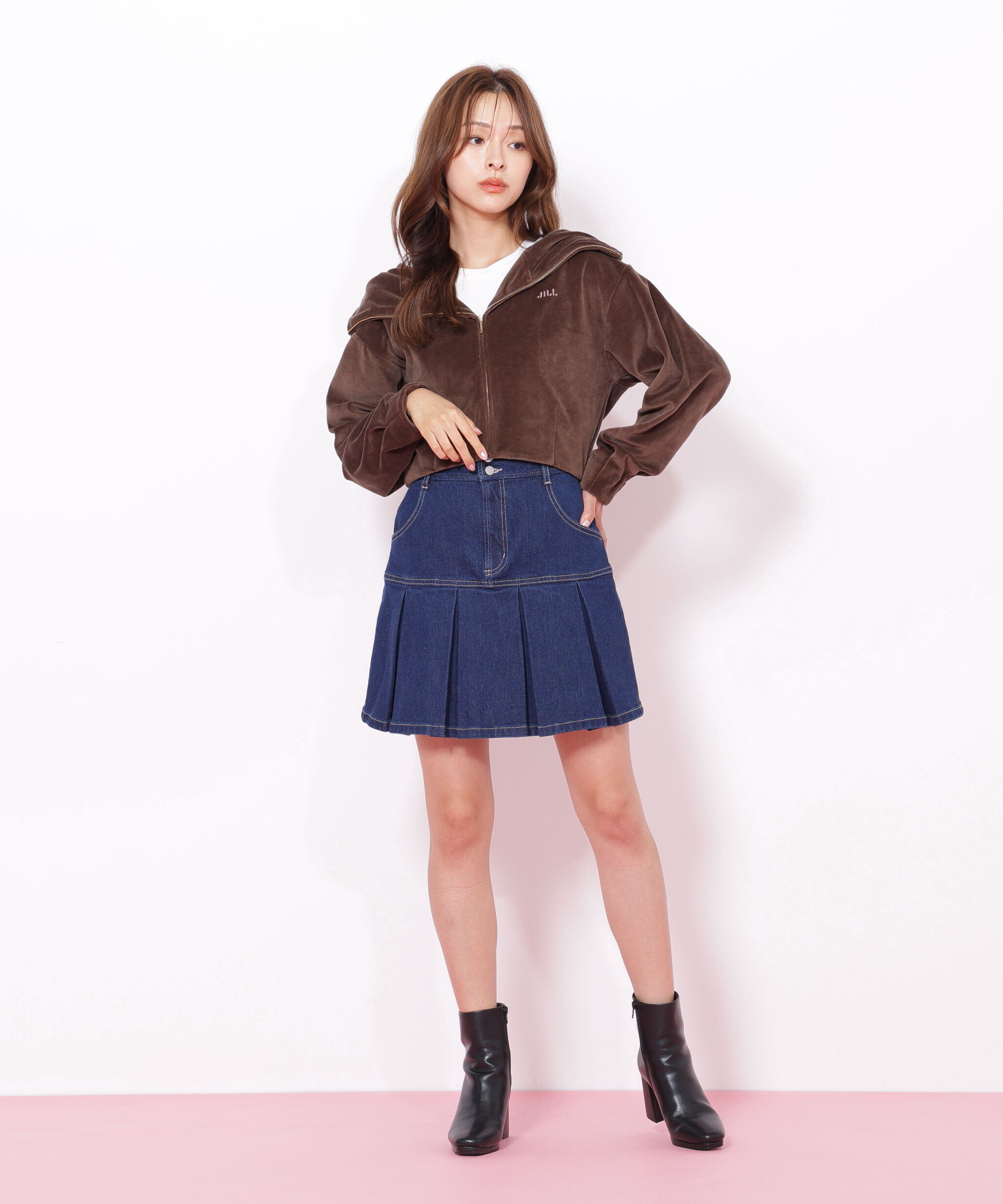  「ボックスプリーツデニムミニスカート」|スカート|