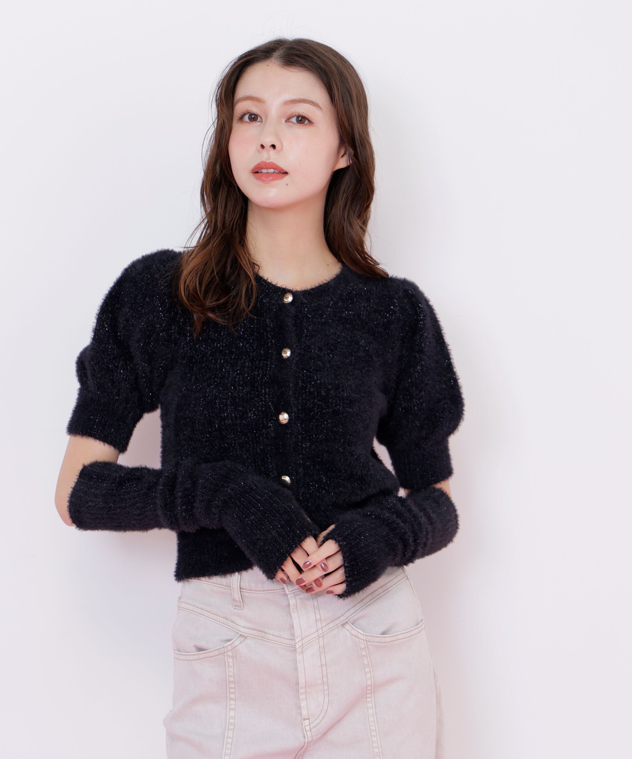  「アームウォーマー付きモールシャギーニット」|ニット・セーター|