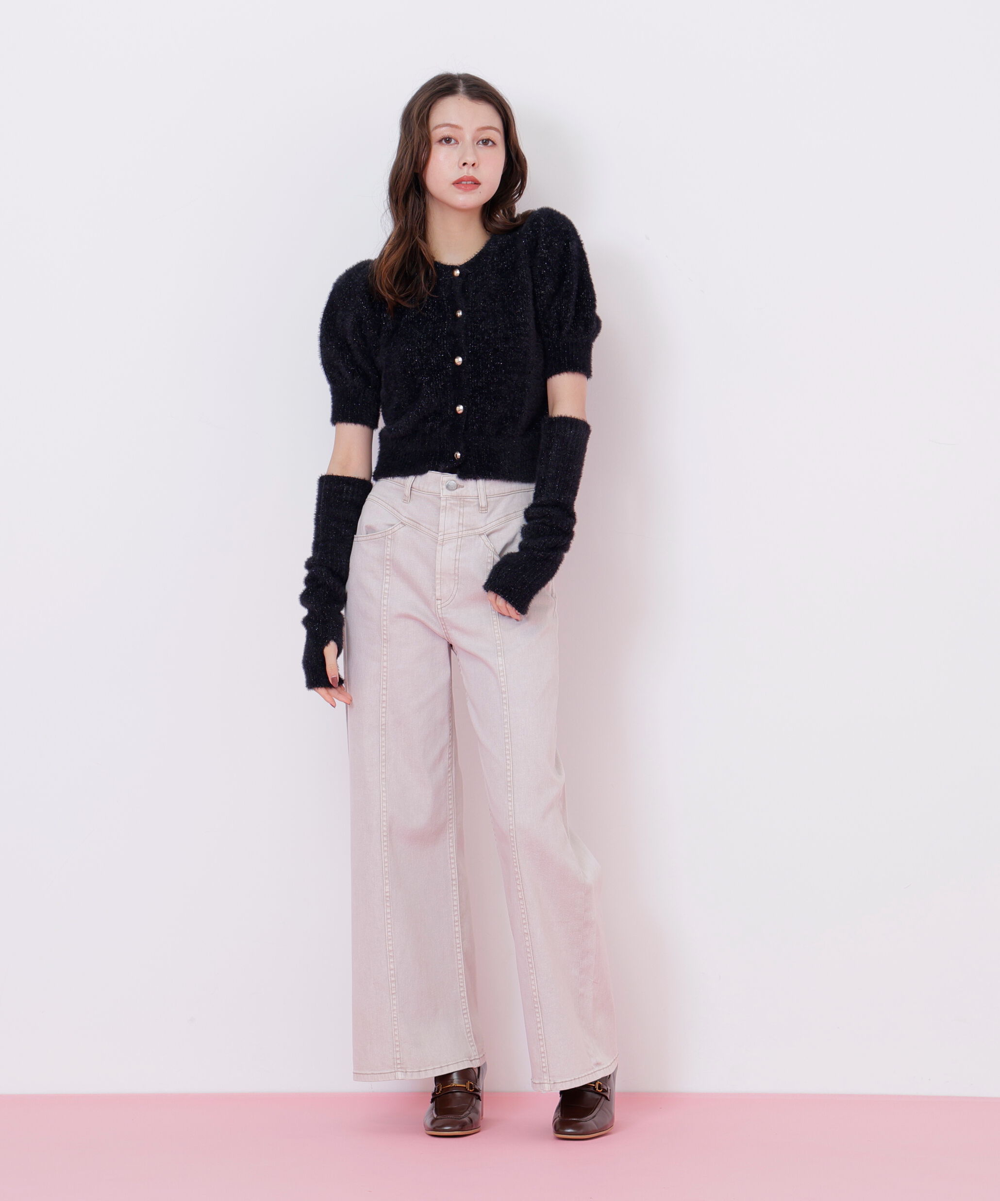  「アームウォーマー付きモールシャギーニット」|ニット・セーター|