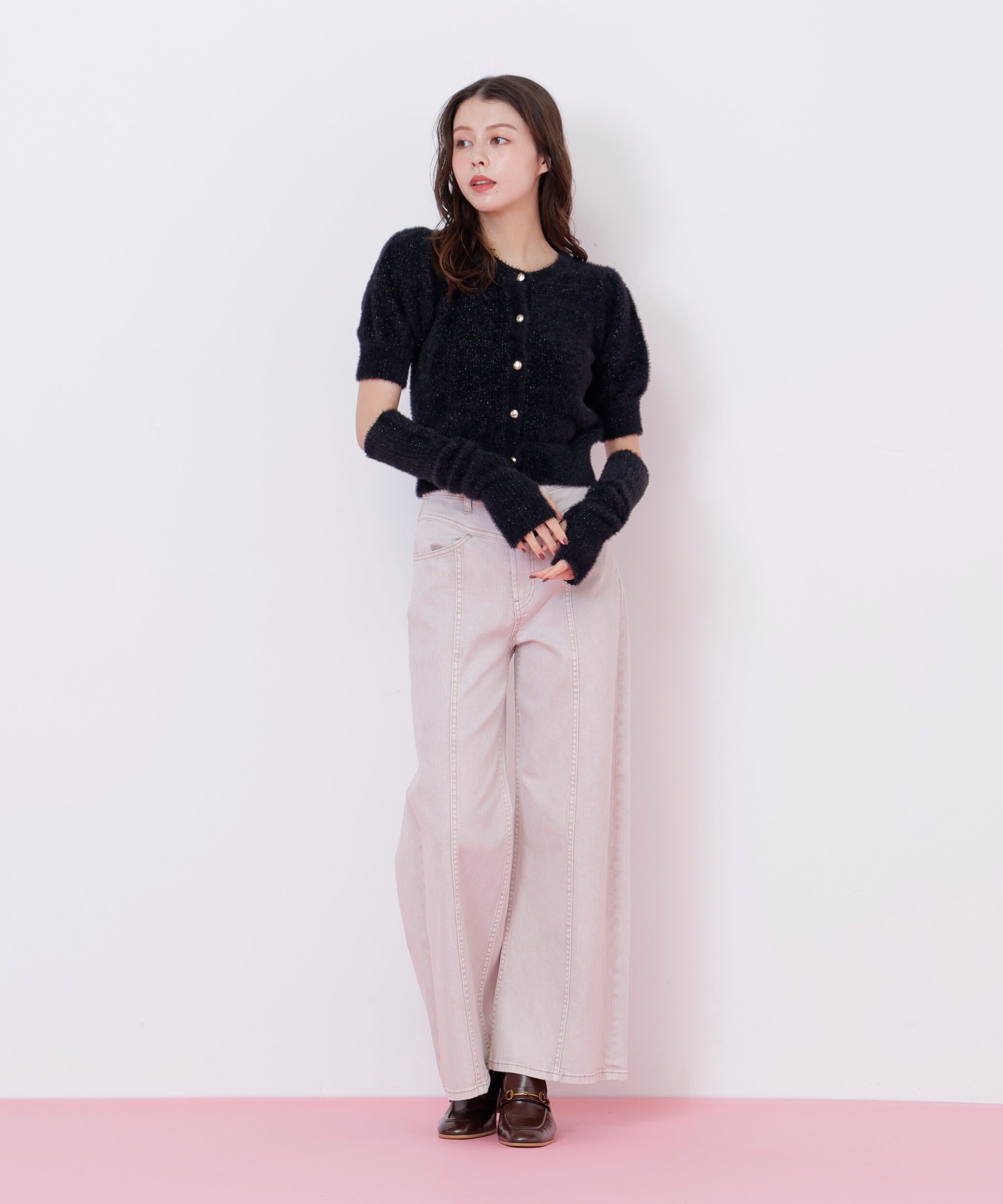  「アームウォーマー付きモールシャギーニット」|ニット・セーター|