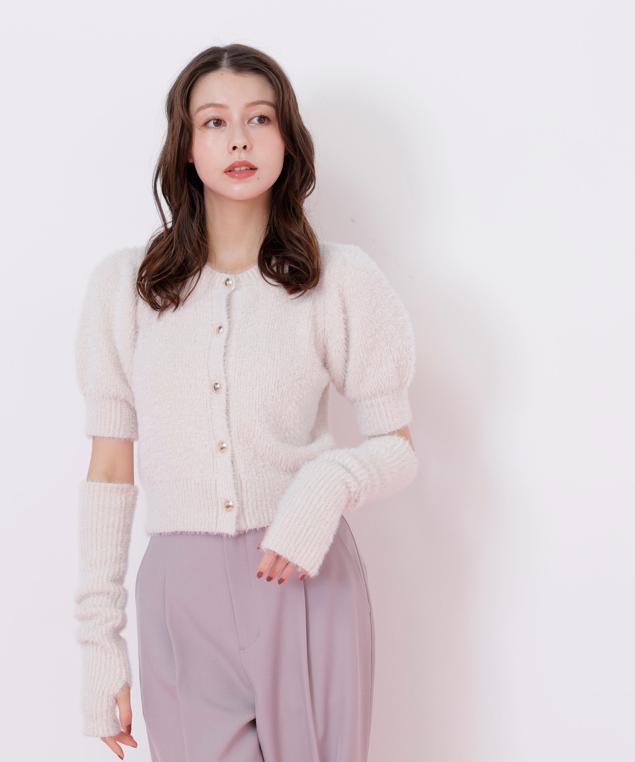  「アームウォーマー付きモールシャギーニット」|ニット・セーター|