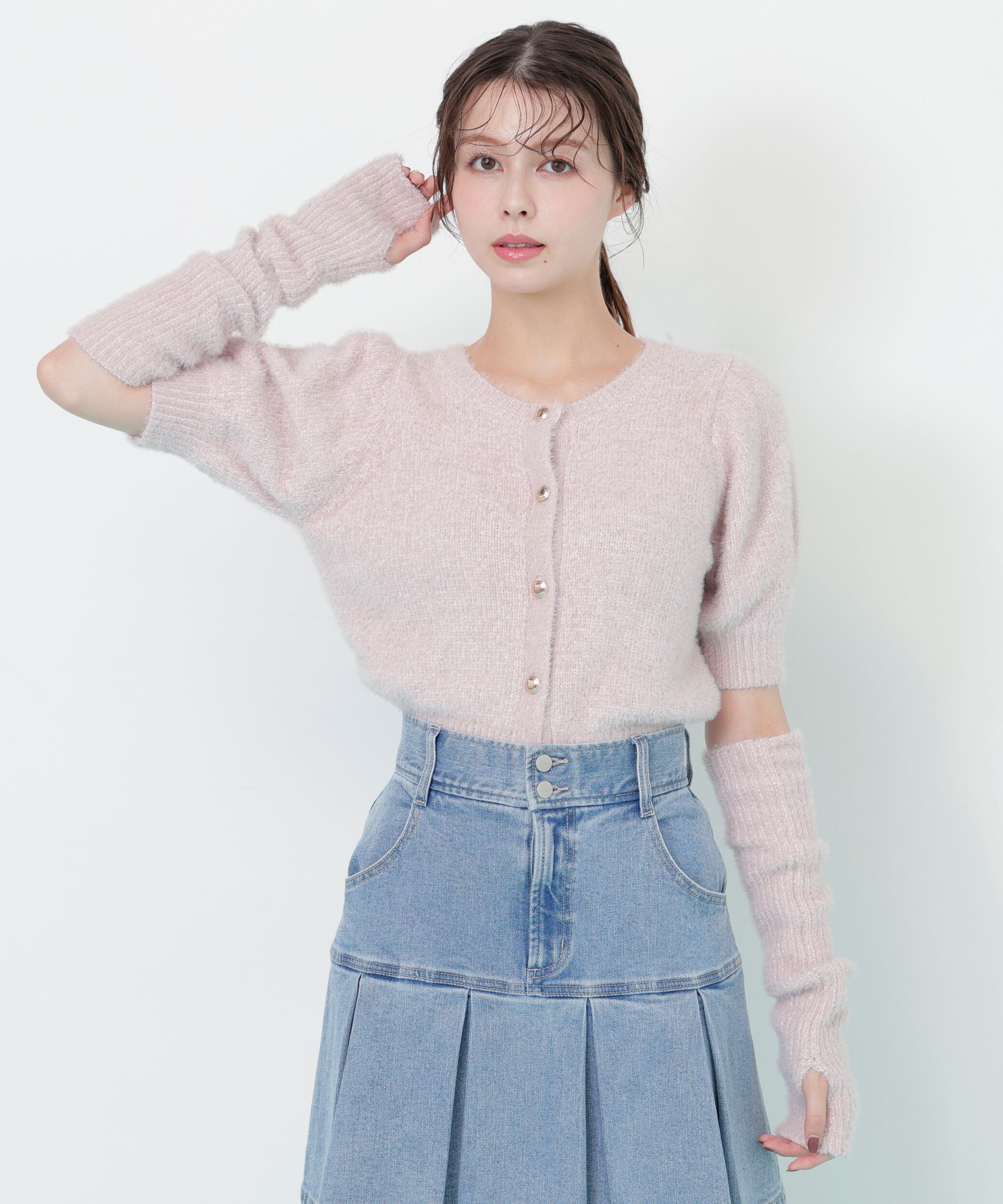  「アームウォーマー付きモールシャギーニット」|ニット・セーター|