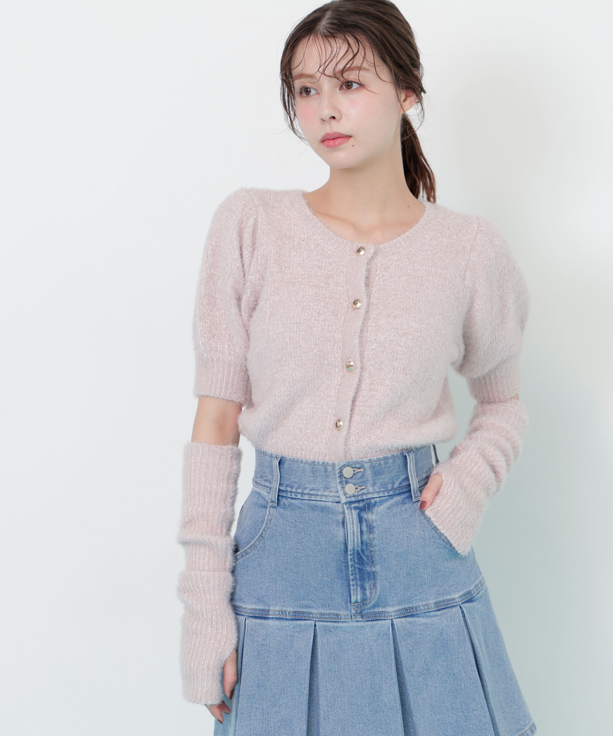  「アームウォーマー付きモールシャギーニット」|ニット・セーター|