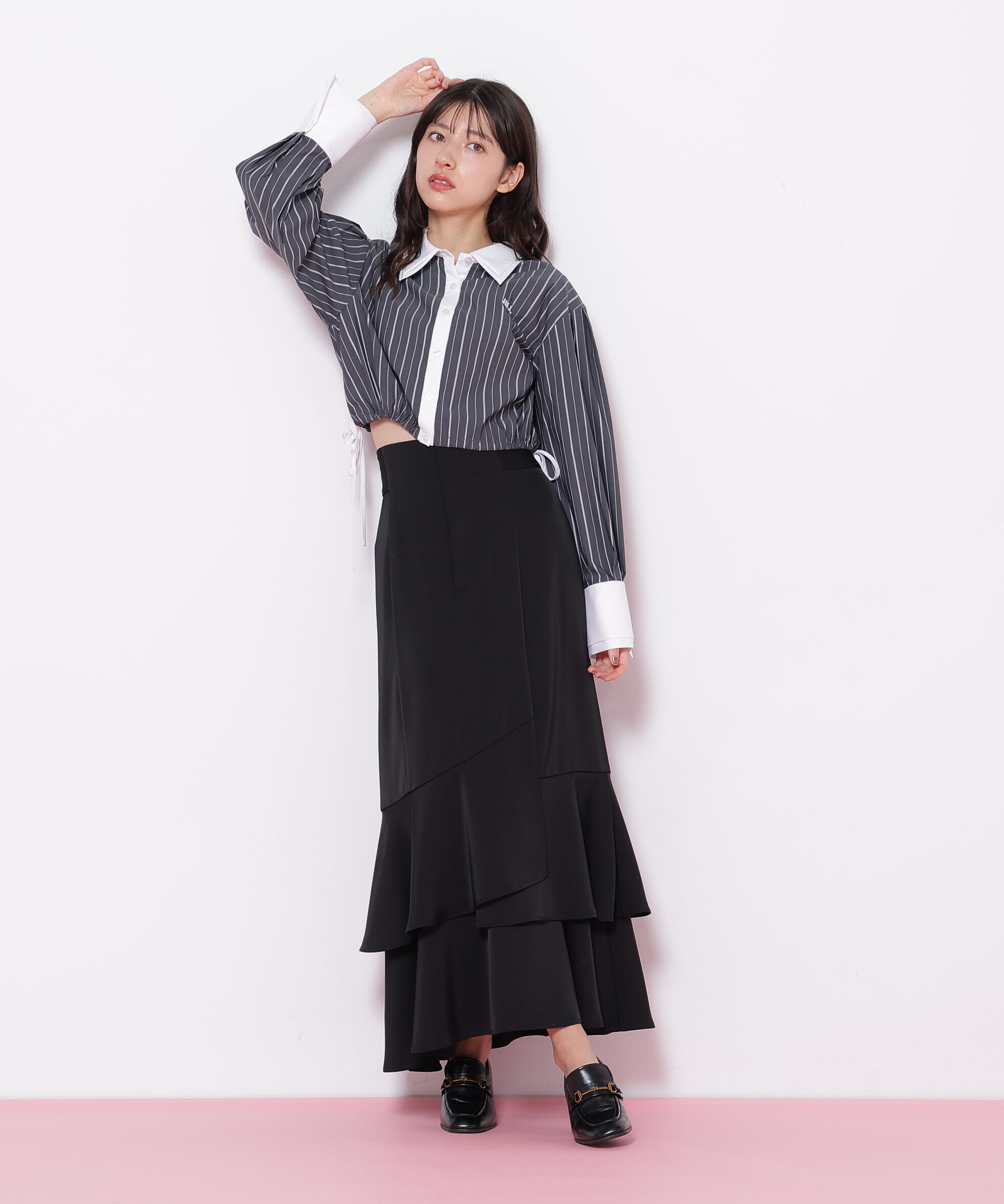  「サイドリボンダブルカラーシャツ」|シャツ・ブラウス|