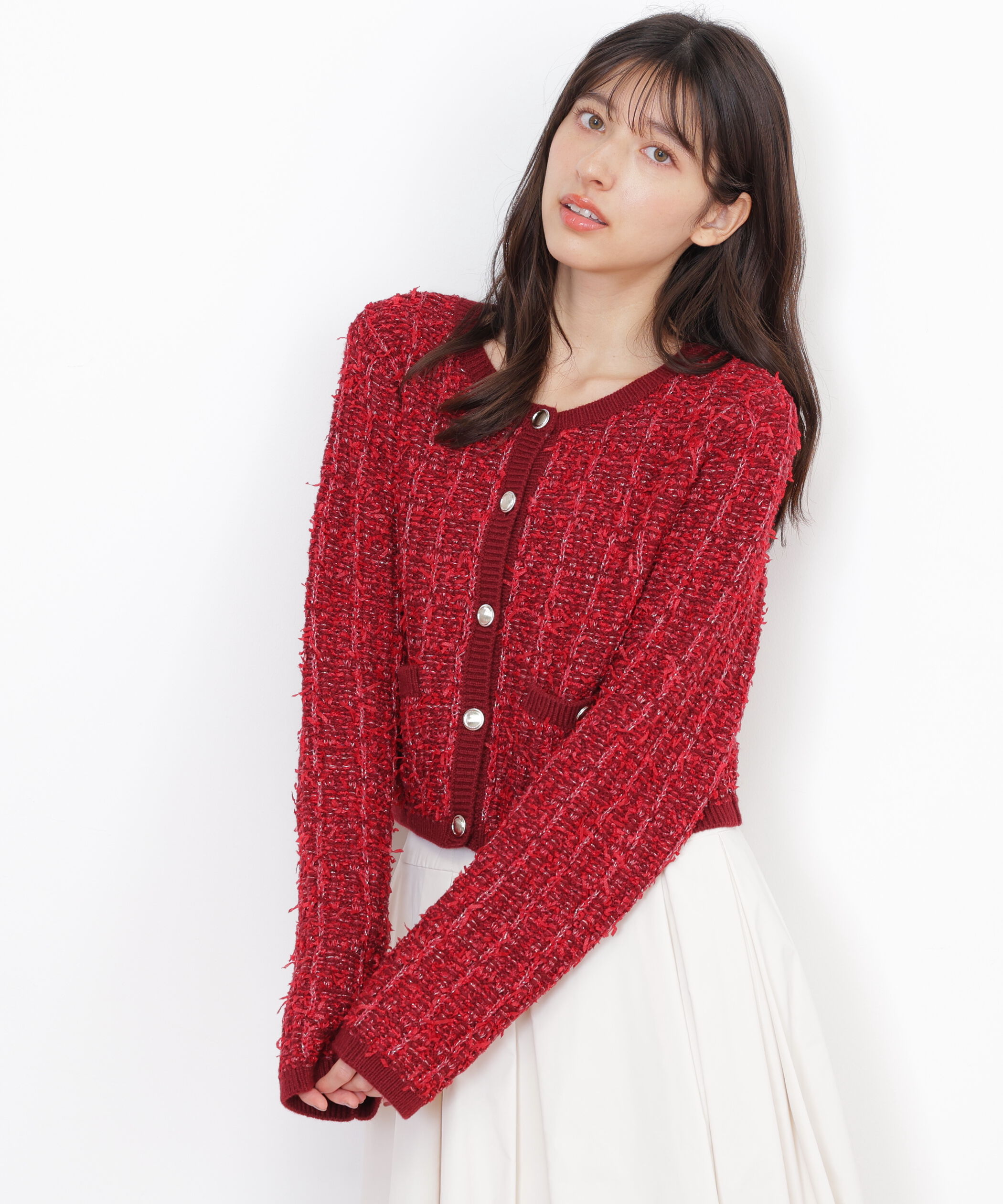  「ラメツイードニットカーディガン」|ニット・セーター|