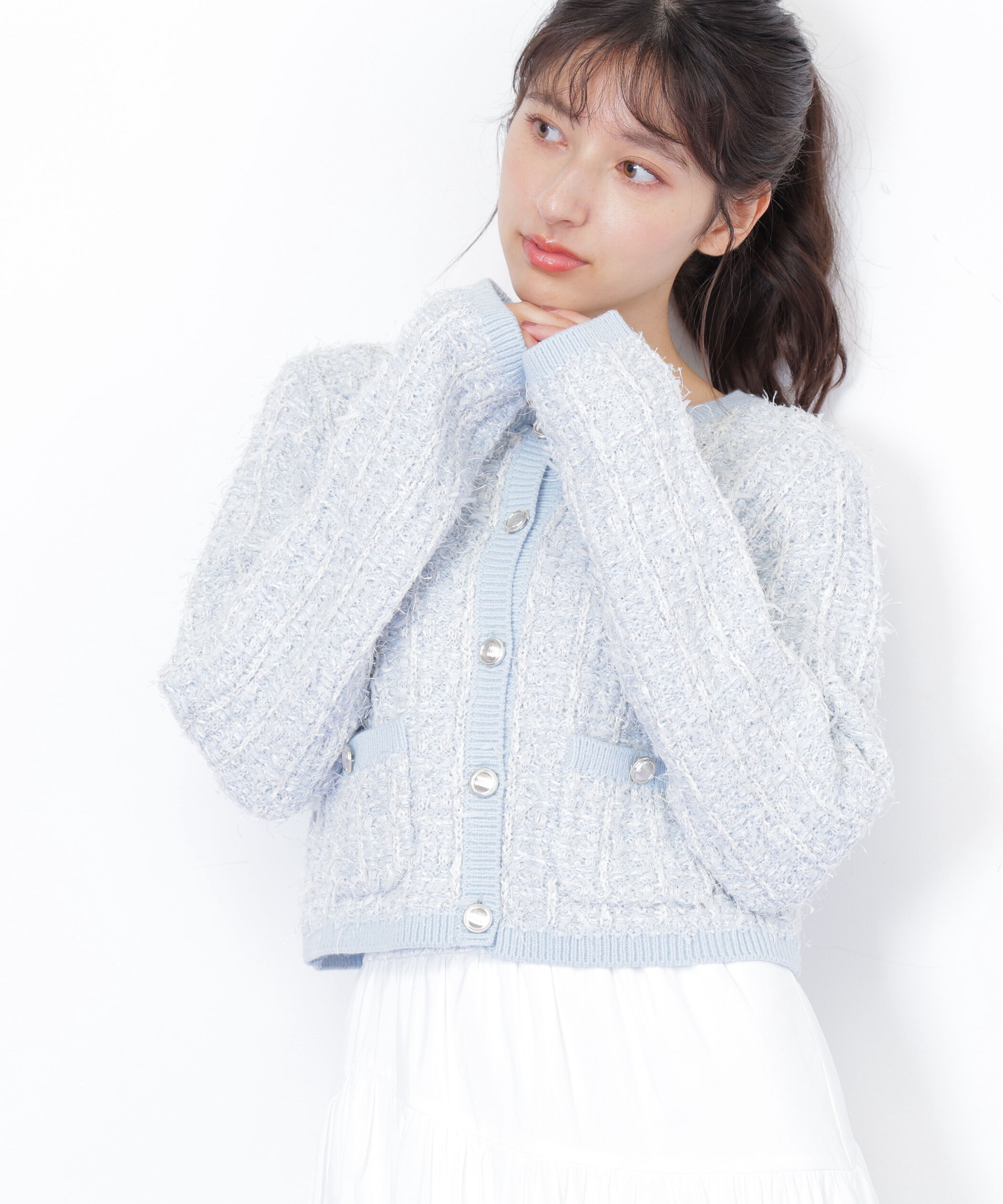  「ラメツイードニットカーディガン」|ニット・セーター|