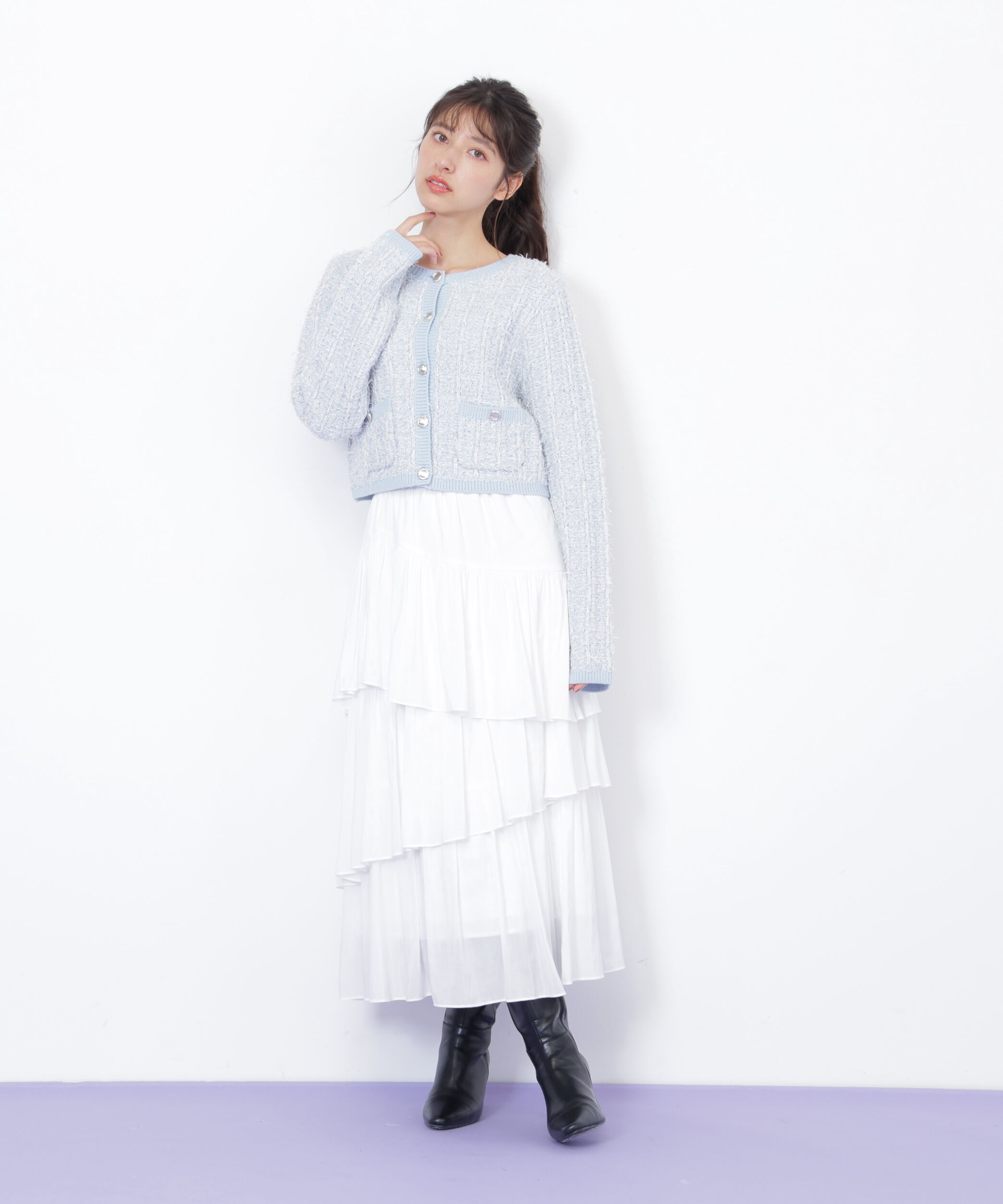  「ラメツイードニットカーディガン」|ニット・セーター|