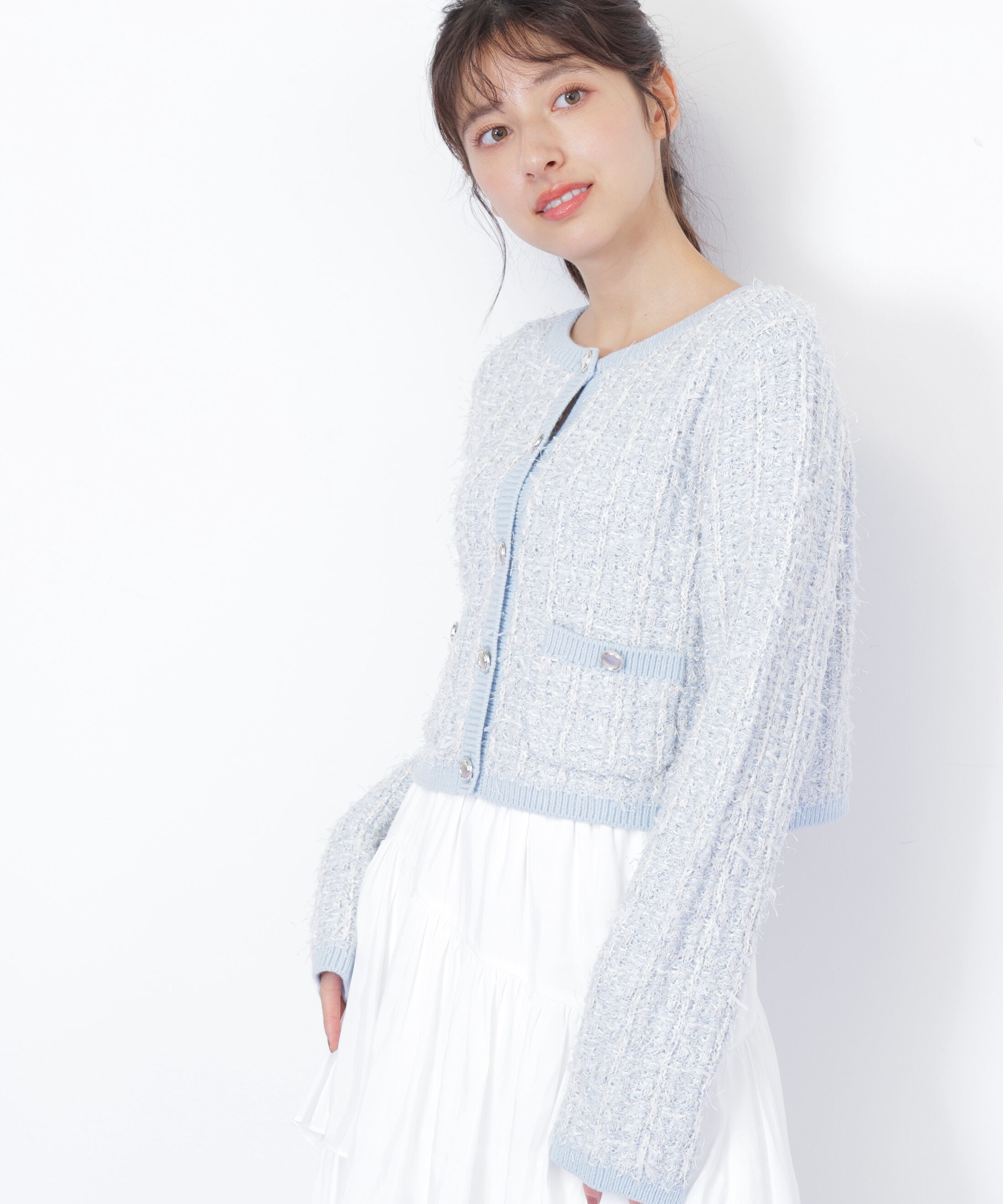  「ラメツイードニットカーディガン」|ニット・セーター|