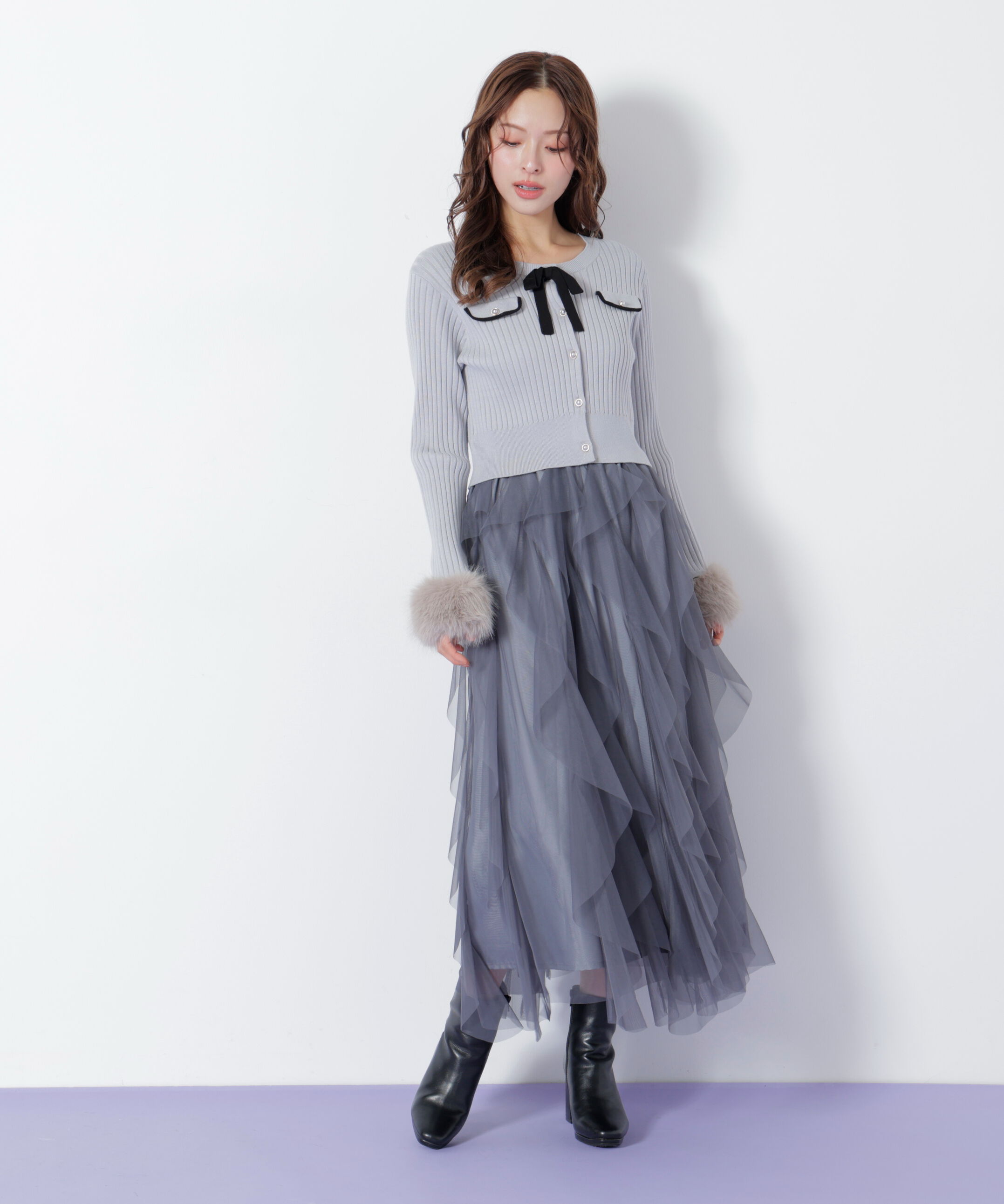  「縦ラッフルチュールスカート」|スカート|