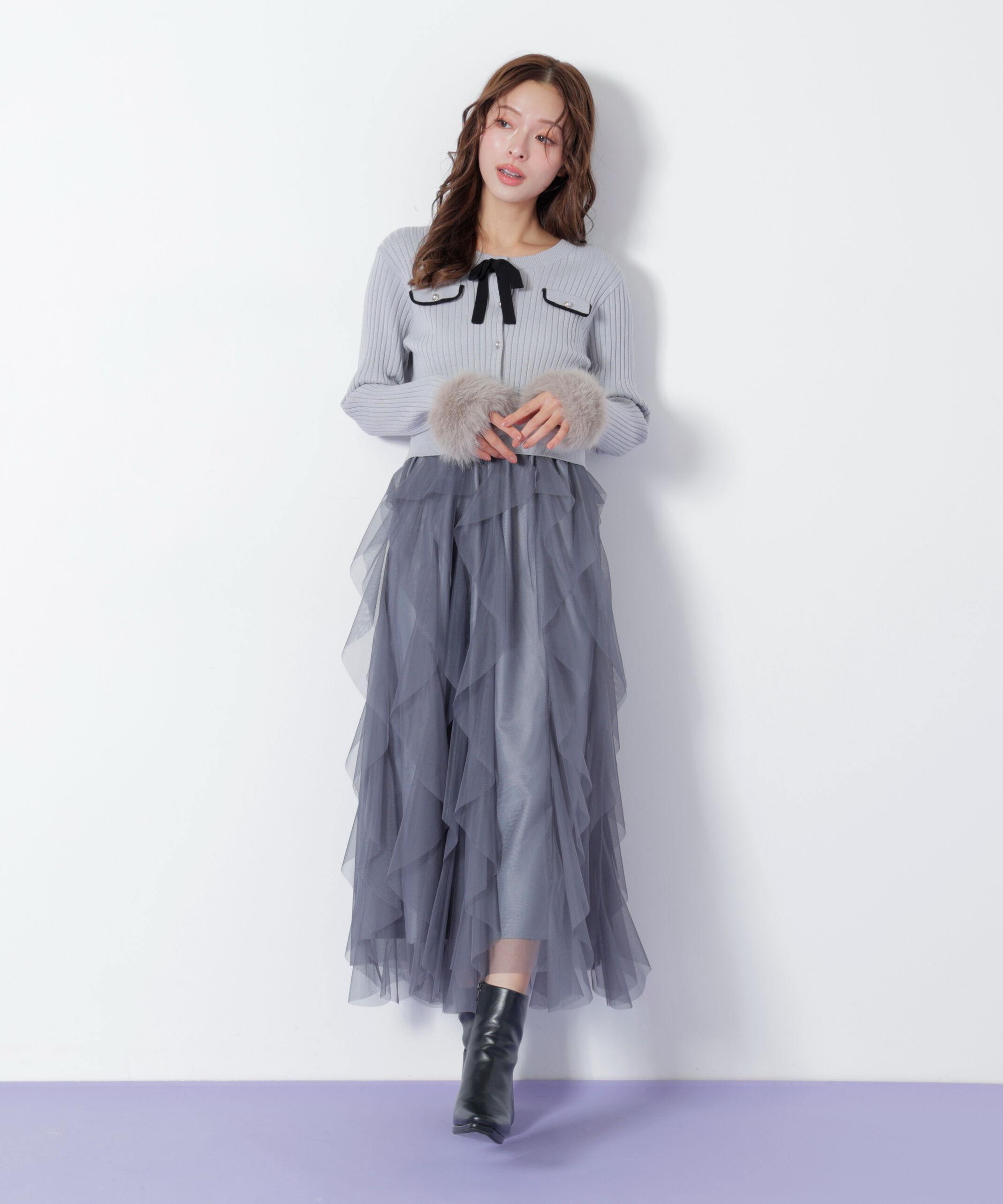  「縦ラッフルチュールスカート」|スカート|