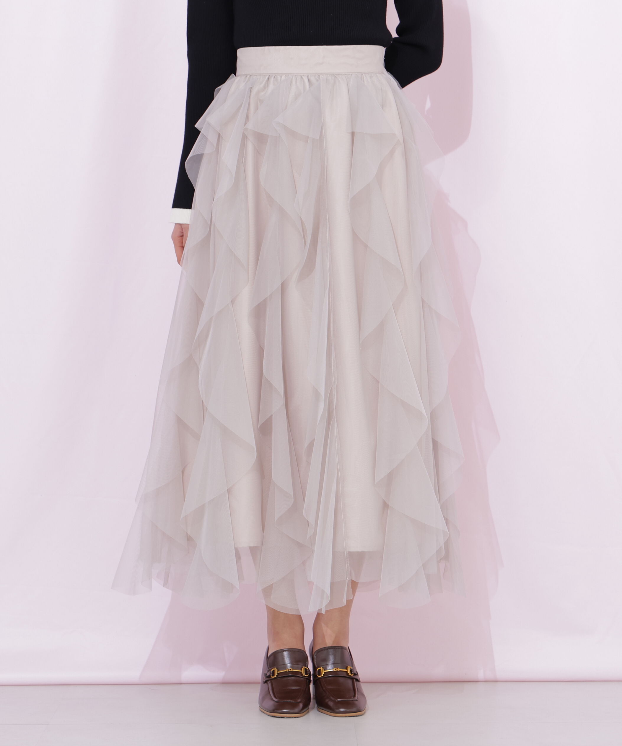  「縦ラッフルチュールスカート」|スカート|