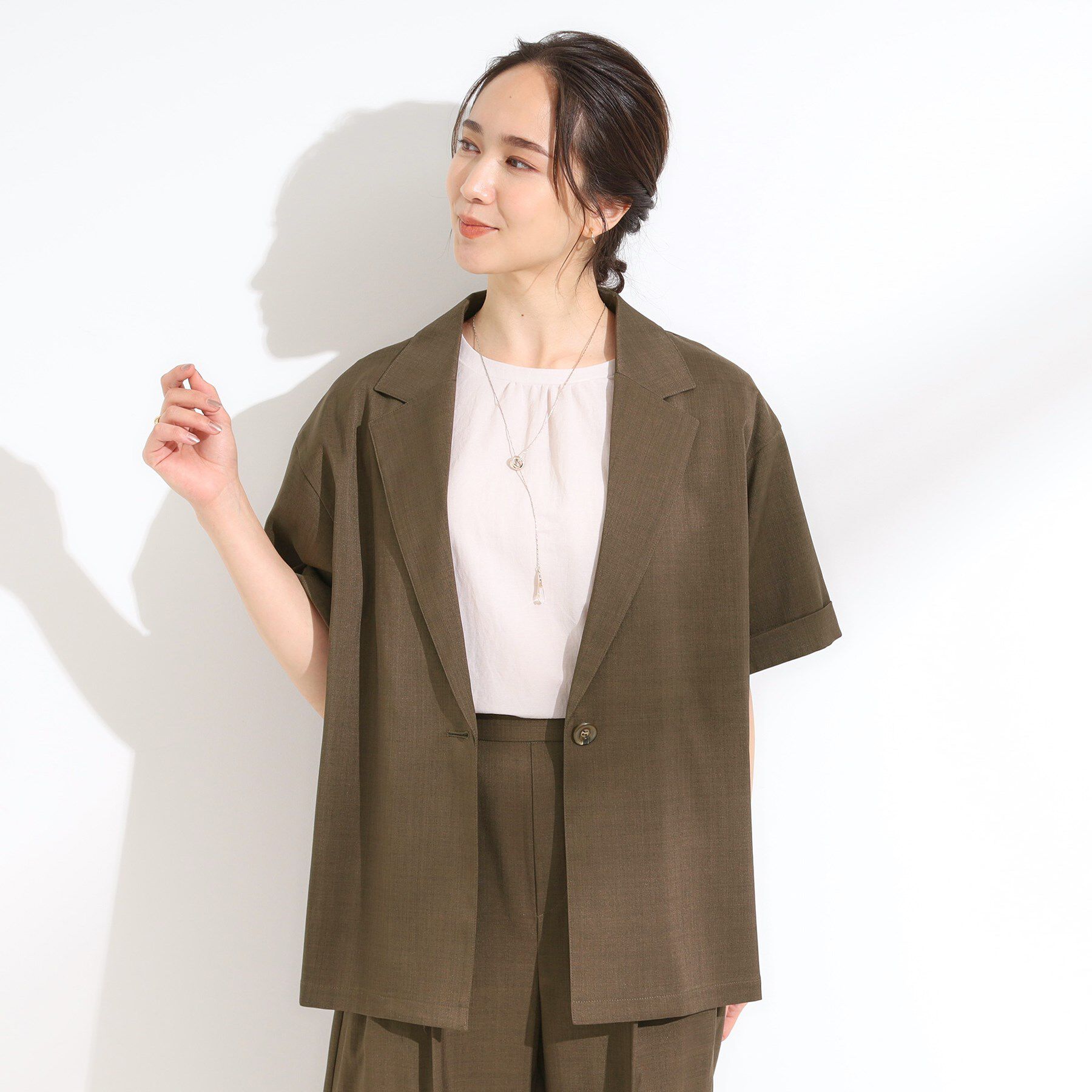 SHOO･LA･RUE「【S-LL/セットアップ可/洗濯後しわになりにくい】5分袖テーラードジャケット」|テーラードジャケット|