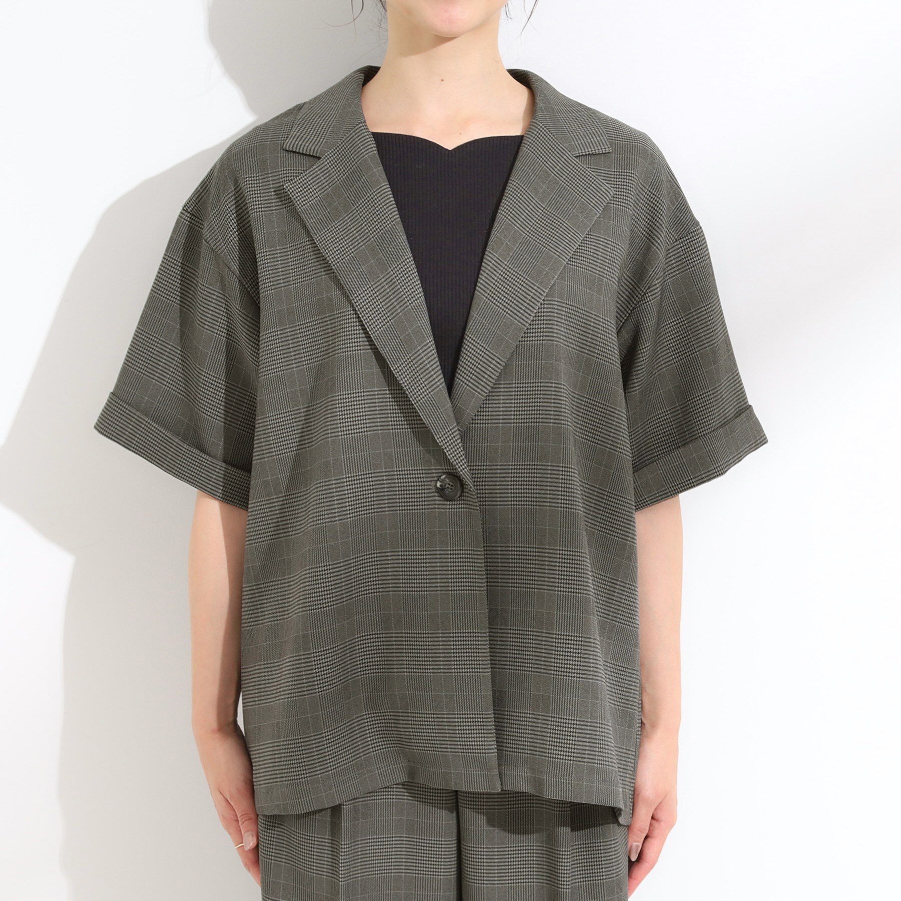 SHOO･LA･RUE「【S-LL/セットアップ可/洗濯後しわになりにくい】5分袖テーラードジャケット」|テーラードジャケット|