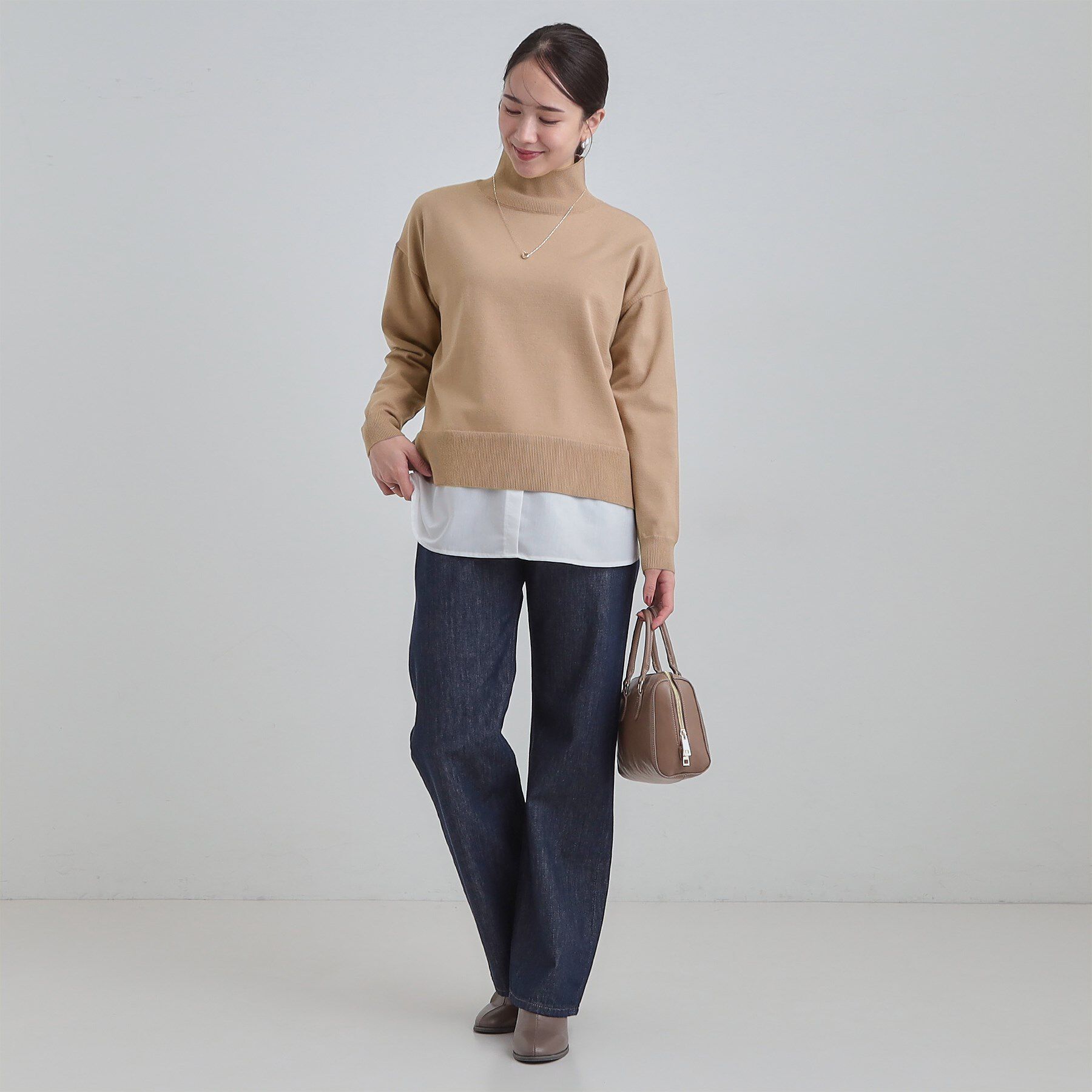 SHOO･LA･RUE「【2点セット/S-LL】時短で決まる もちもちハイネックニット+裾シャツインナー」|ニット・セーター|