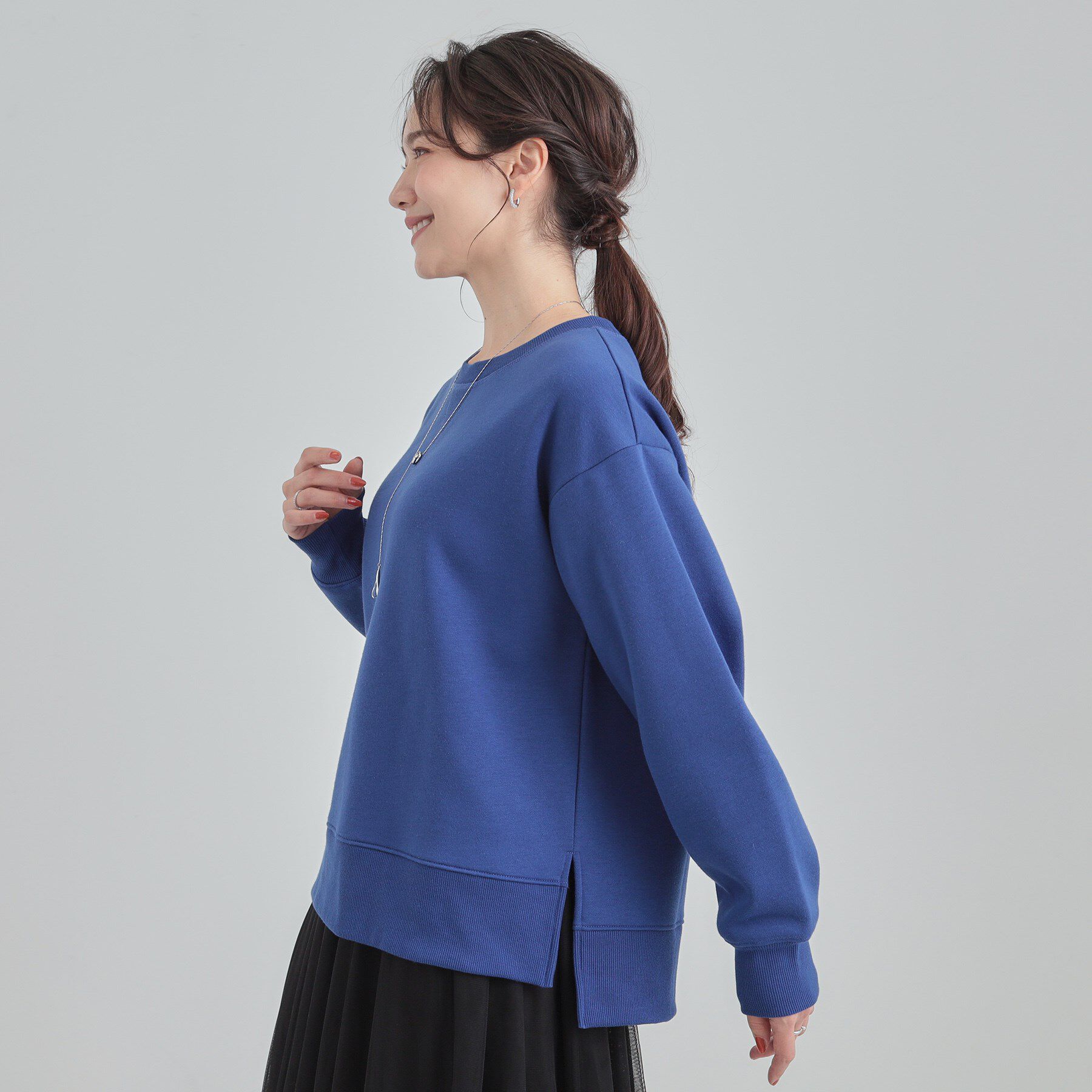 SHOO･LA･RUE「【あったか/S-LL】シンプルだから使いやすい ガゼット付き 裏起毛スウェット」|パーカー|