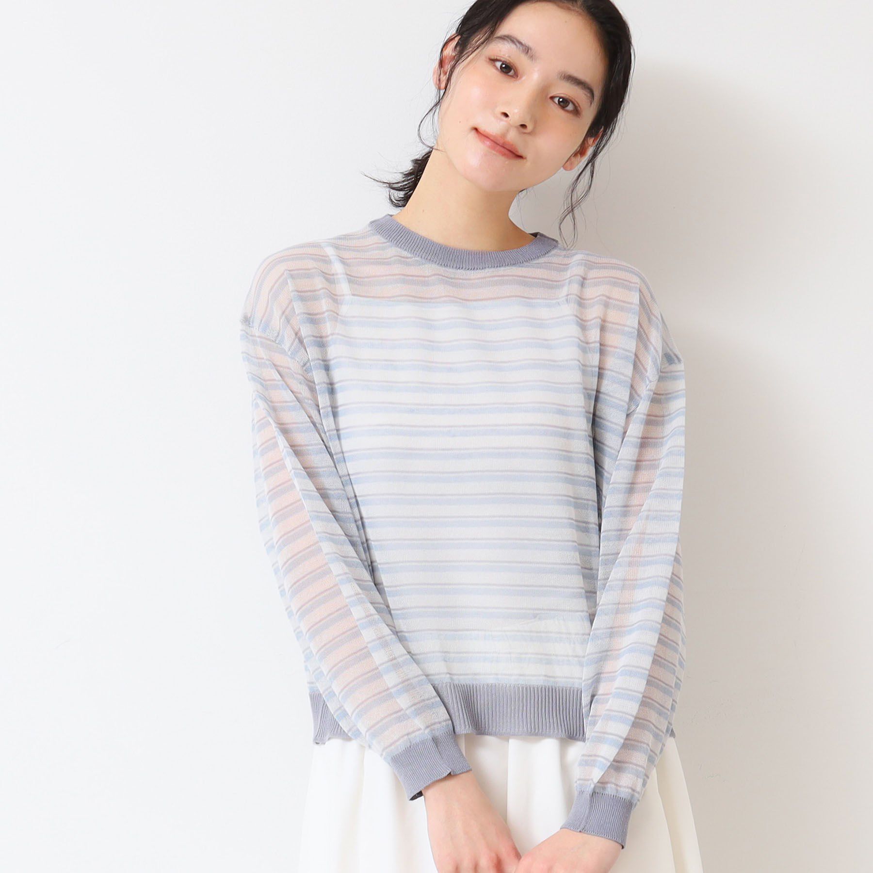 Dessin「【洗える】シアーカラ―ボーダーニット（S～L）」|ニット・セーター|ブルー(392)