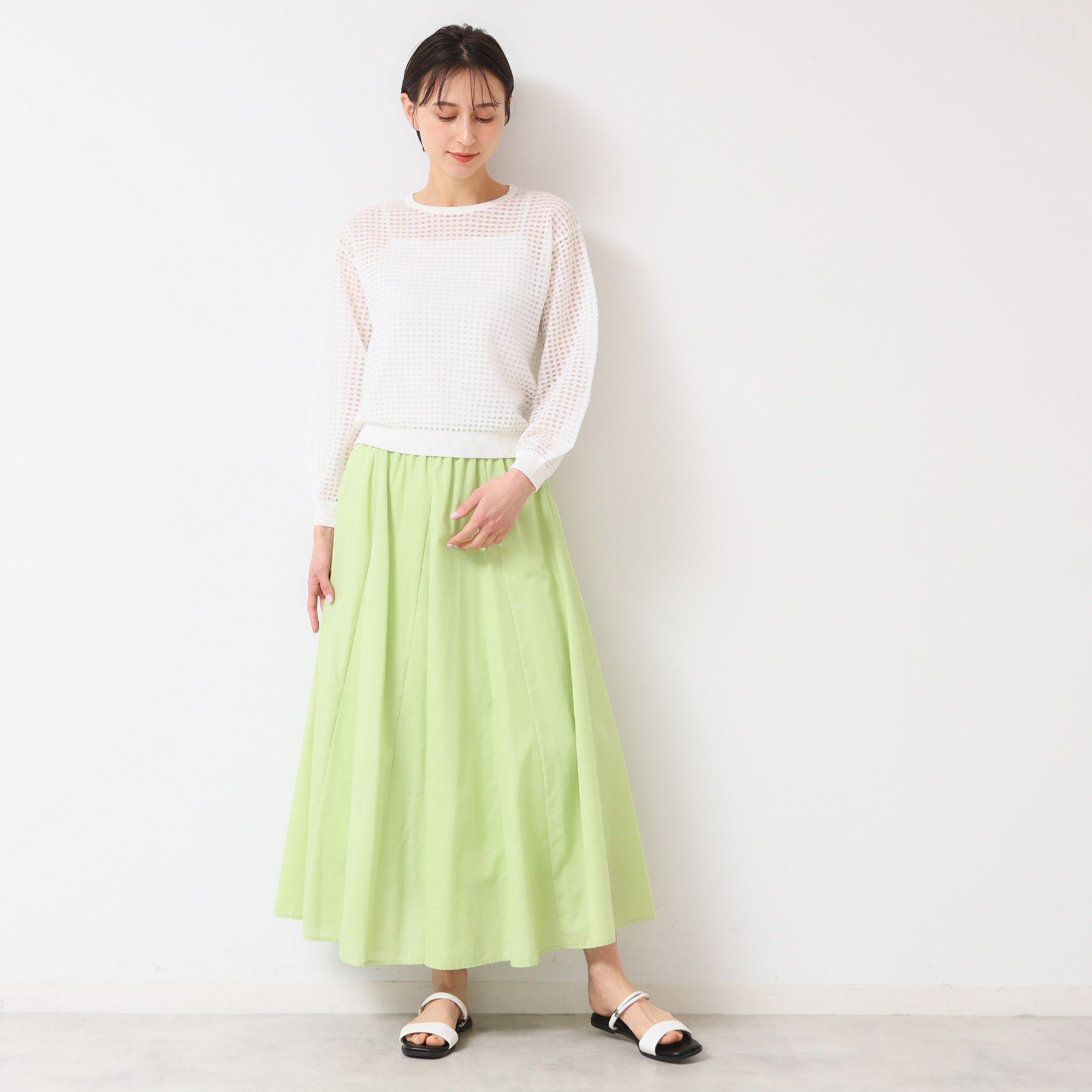 Dessin「【洗える】チェック柄シアーニット」|ニット・セーター|